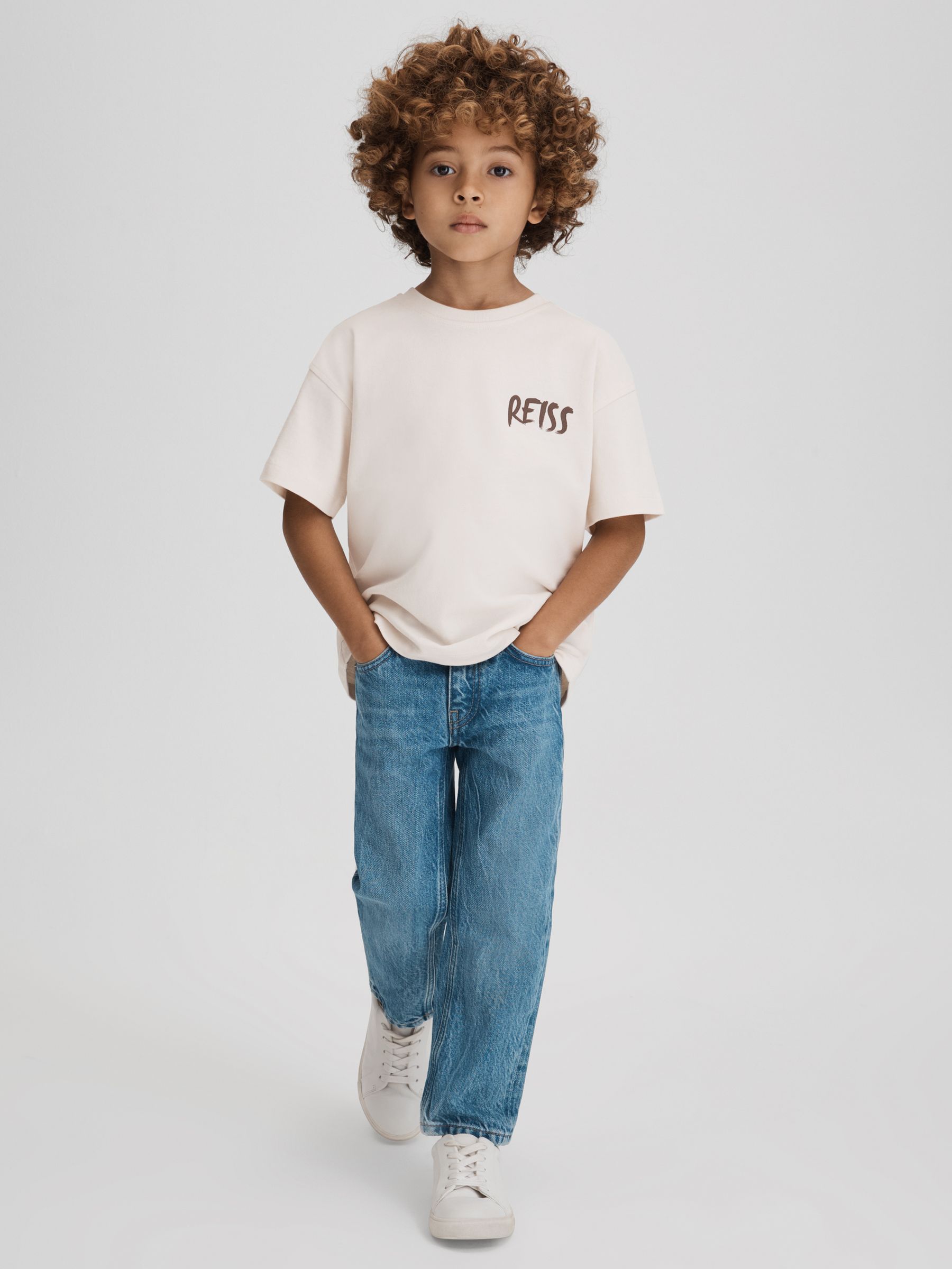 3-9 yrs Cotton-Jersey Logo-Print T-shirt in Ecru - Image 3 of 6