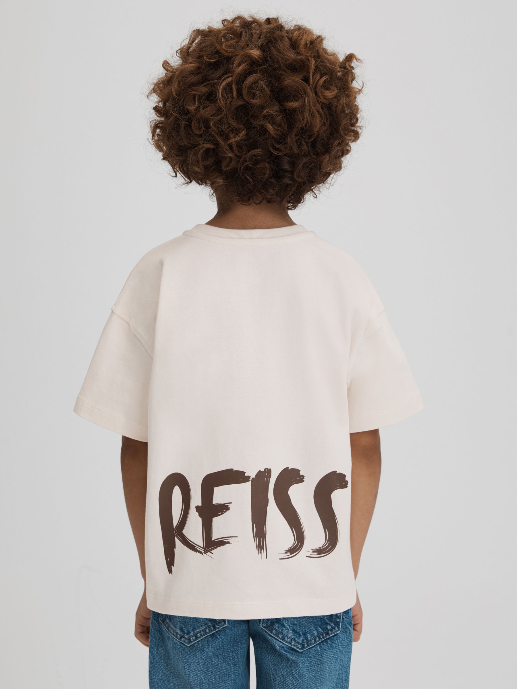 3-9 yrs Cotton-Jersey Logo-Print T-shirt in Ecru - Image 5 of 6