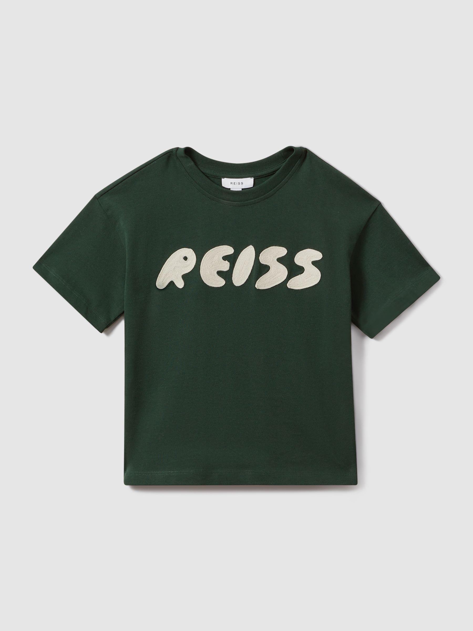 Junior Cotton Crew Neck Motif T-Shirt in Hunting Green - Image 2 of 4