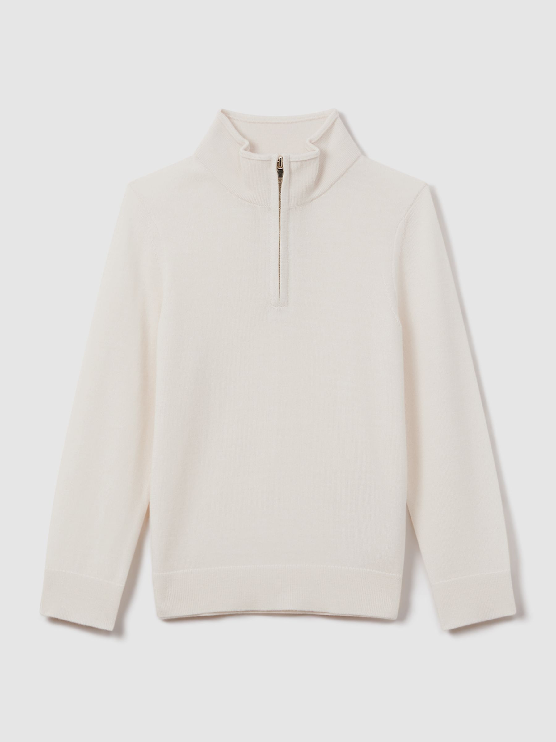3-9 yrs Wool Half-Zip Funnel Neck Jumper in Snow - Image 2 of 6