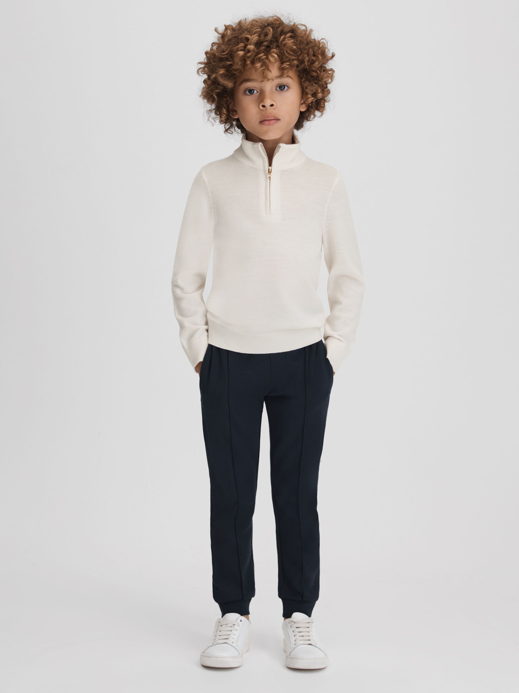3-9 yrs Wool Half-Zip Funnel Neck Jumper in Snow - Image 3 of 6
