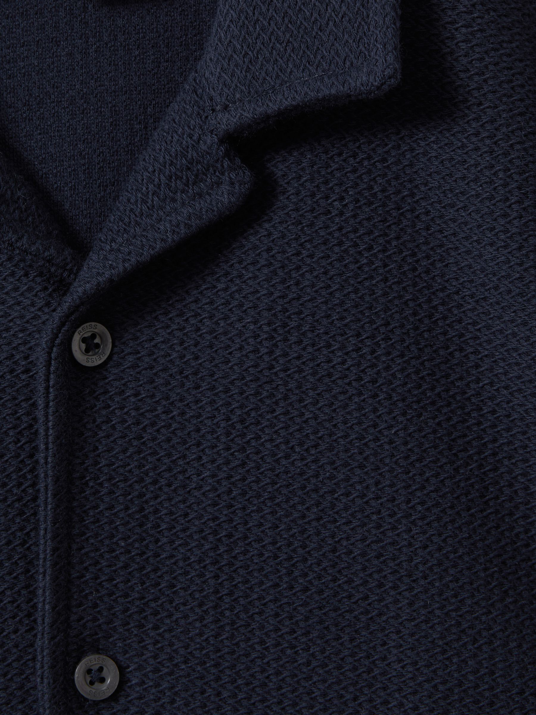 9-13 yrs Textured Cotton Cuban Collar Shirt in Navy - Image 4 of 4