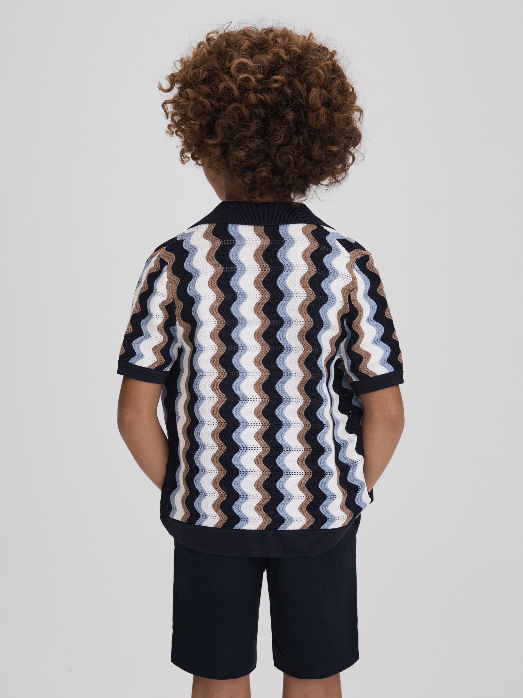 Senior Knitted Cuban Collar Shirt in Blue Multi - Image 5 of 6