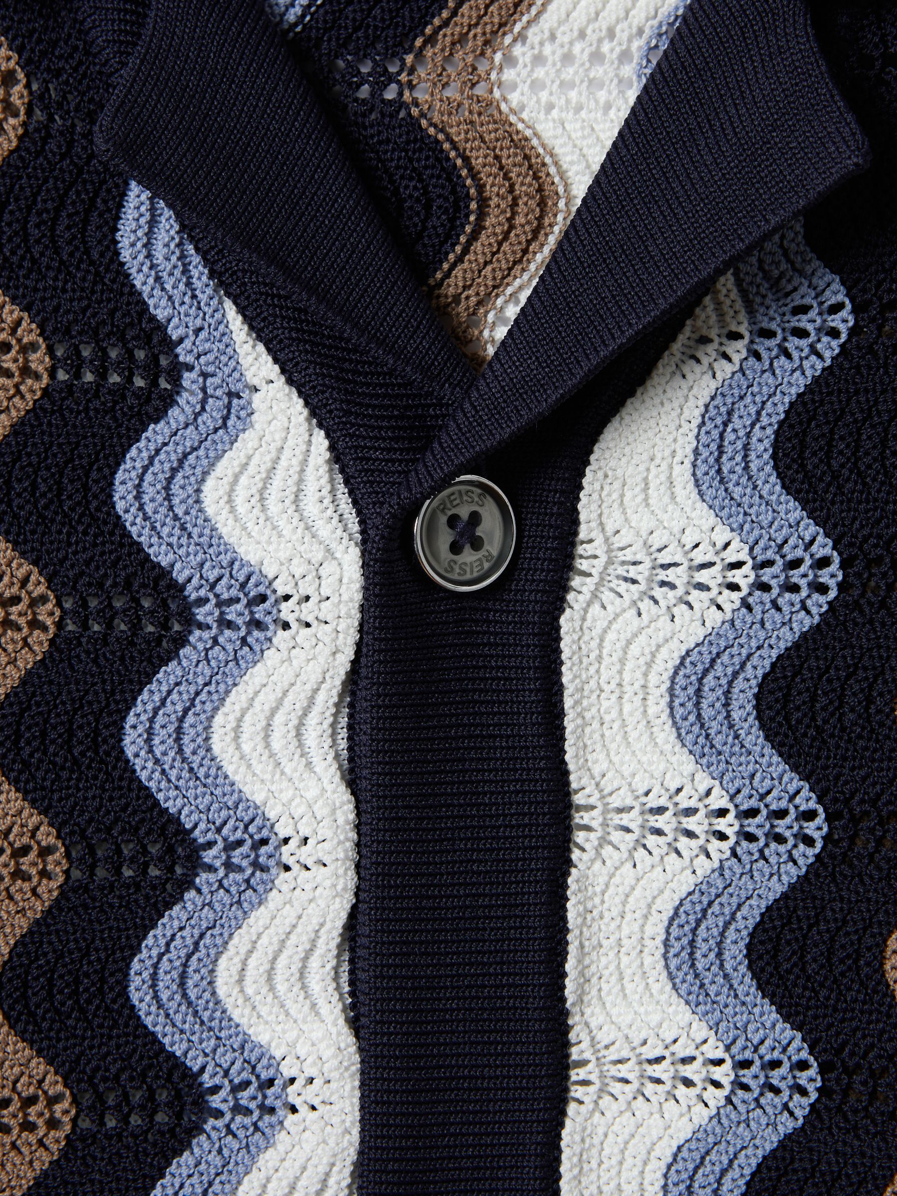 Senior Knitted Cuban Collar Shirt in Blue Multi - Image 6 of 6