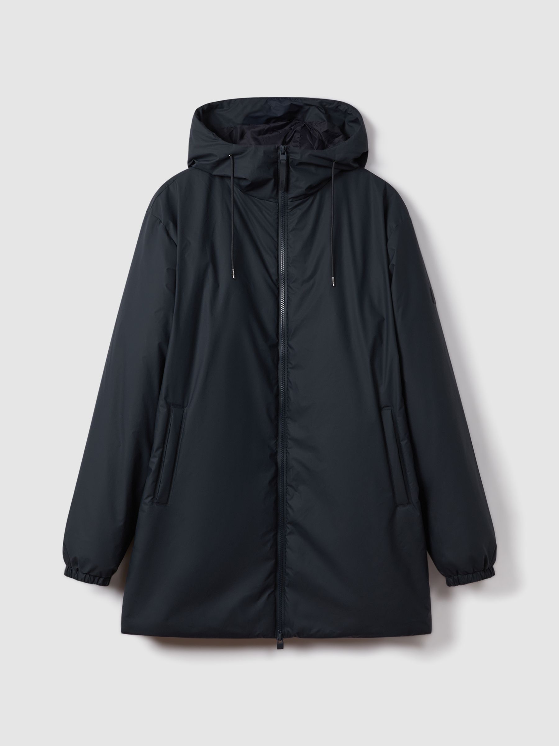 Rains Waterproof Long Jacket in Navy - Image 2 of 10