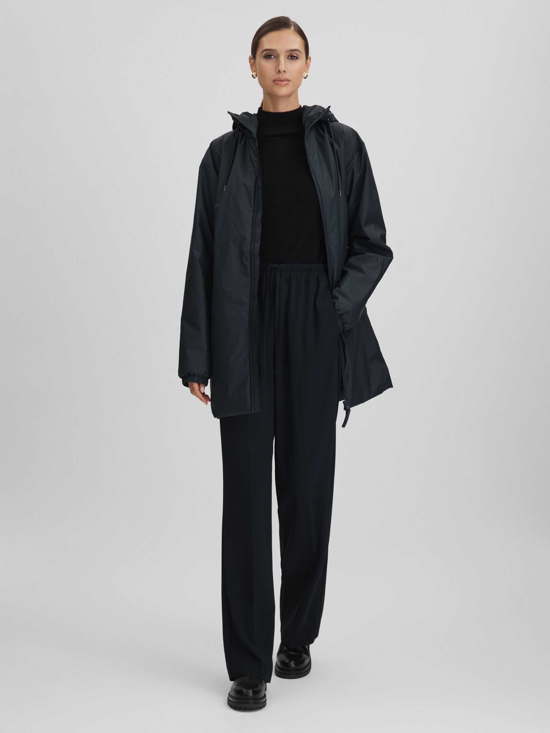 Rains Waterproof Long Jacket in Navy - Image 3 of 10