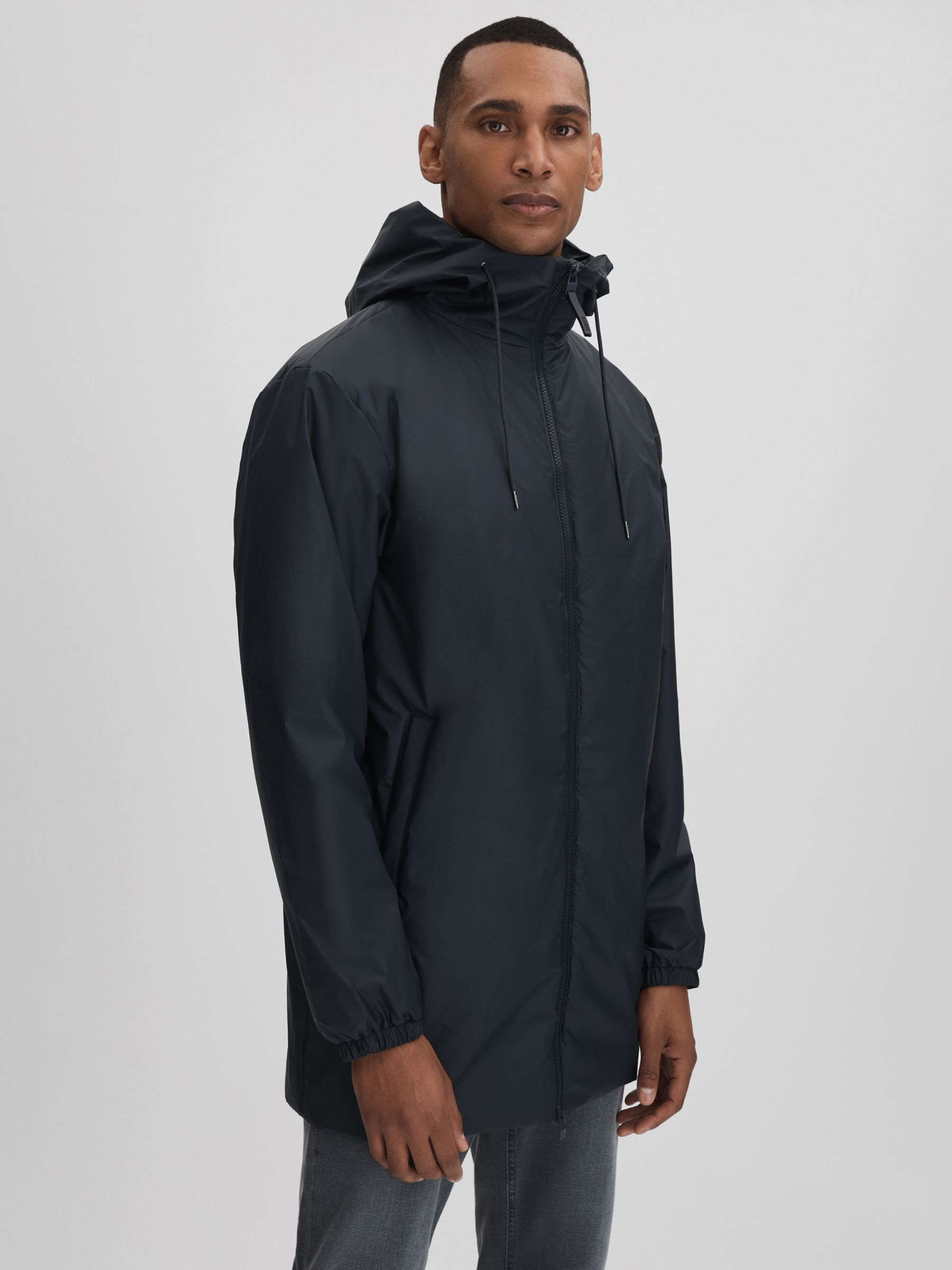 Rains Waterproof Long Jacket in Navy - Image 5 of 10