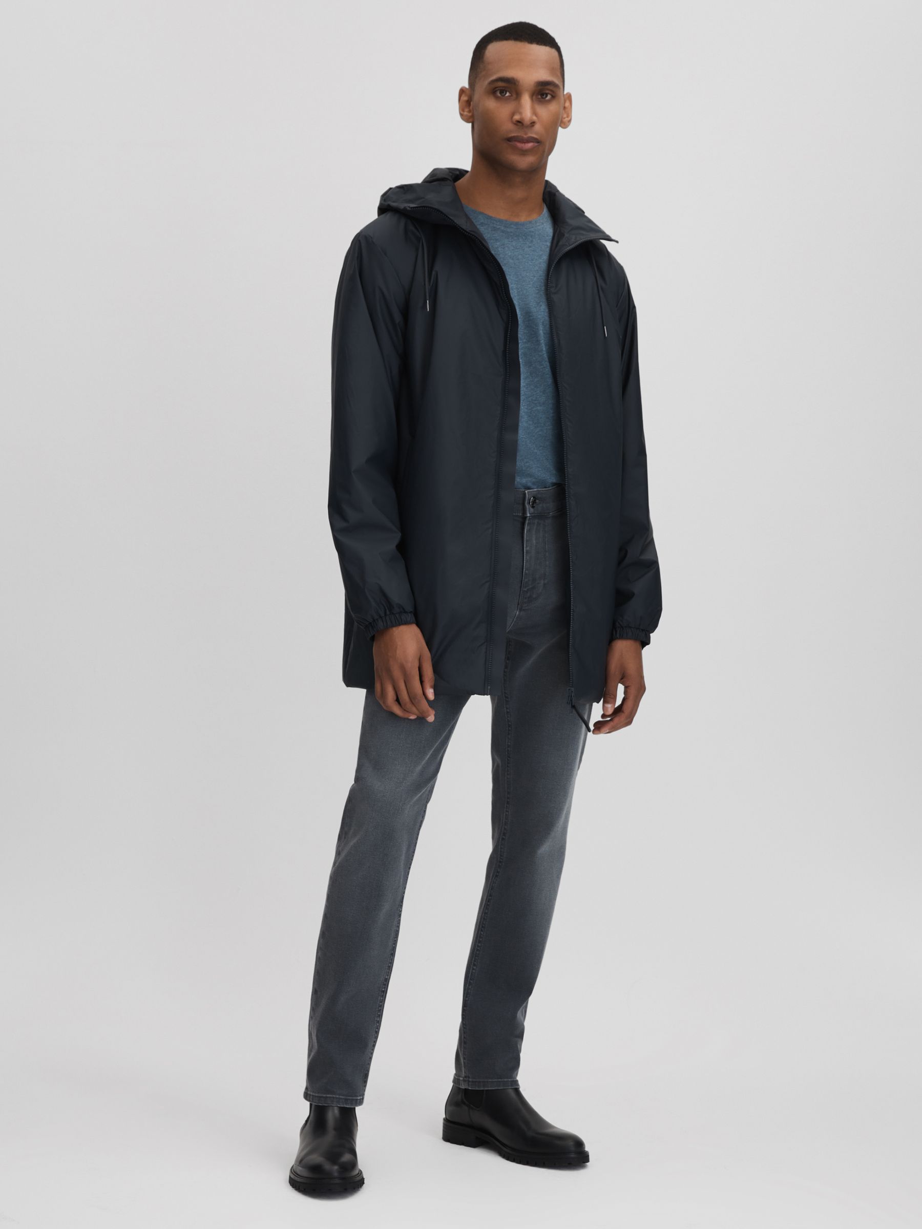 Rains Waterproof Long Jacket in Navy - Image 6 of 10