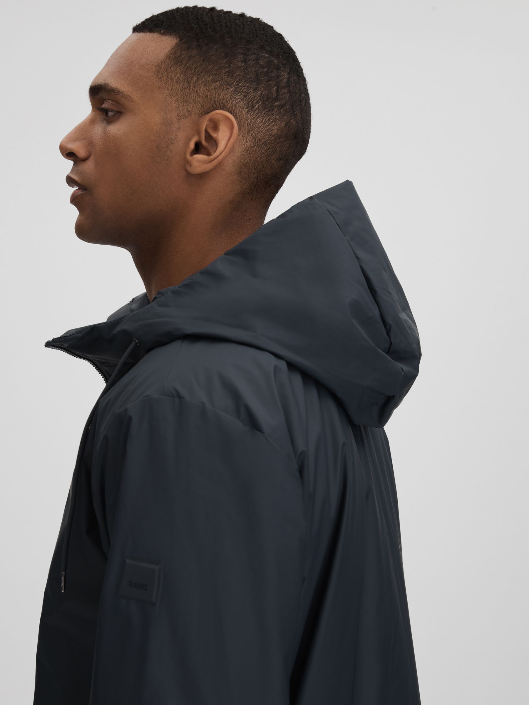 Rains Waterproof Long Jacket in Navy - Image 9 of 10