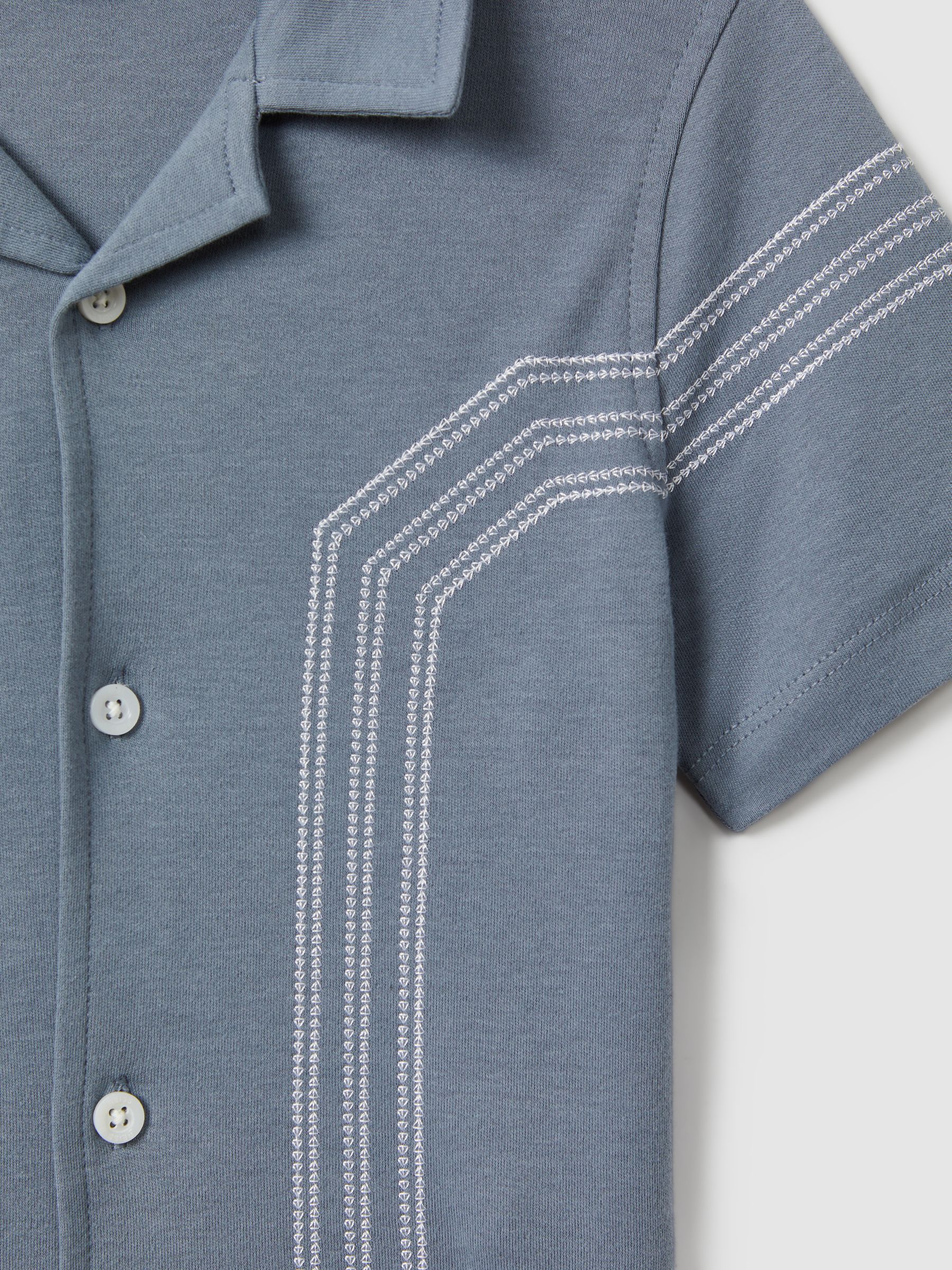 9-13 yrs Cotton Embroidered Cuban Collar Shirt in Airforce Blue - Image 4 of 4