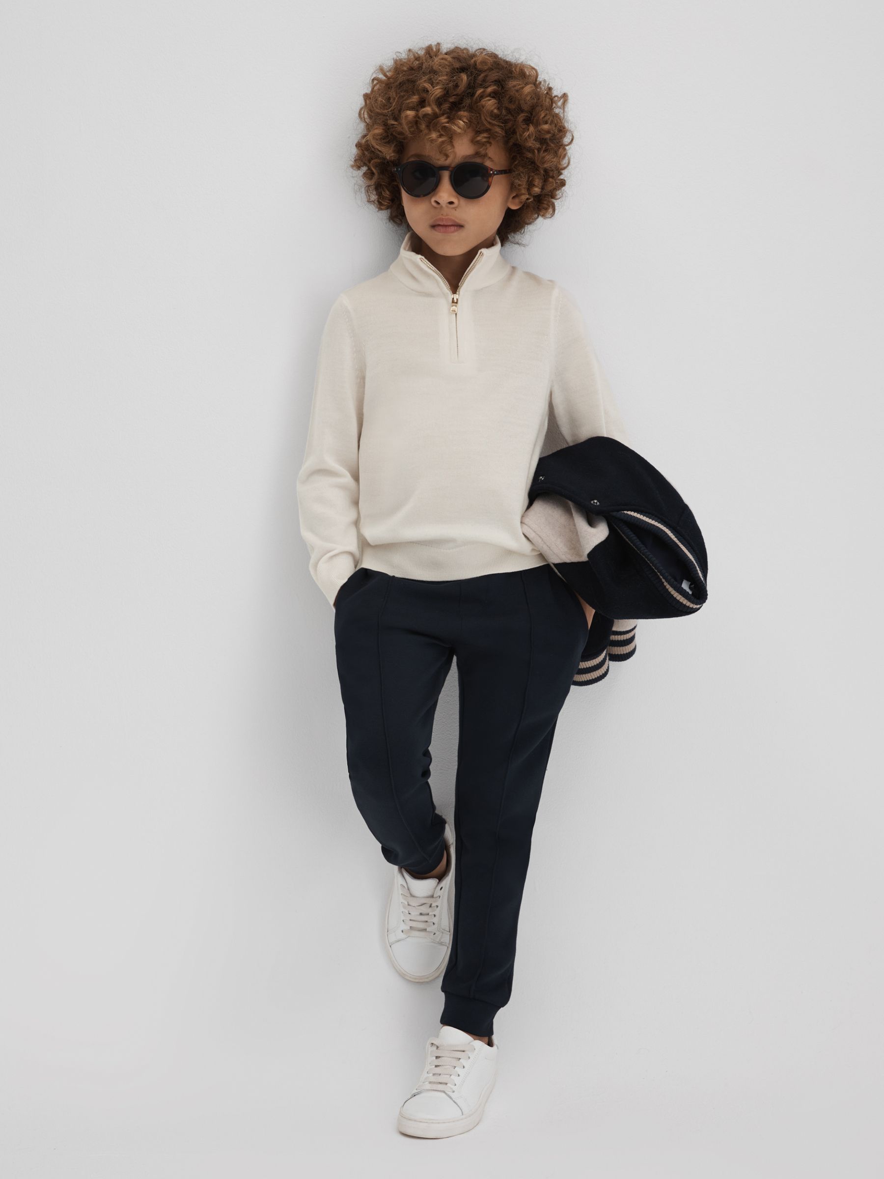 9-13 yrs Wool Half-Zip Funnel Neck Jumper in Snow - Image 2 of 6