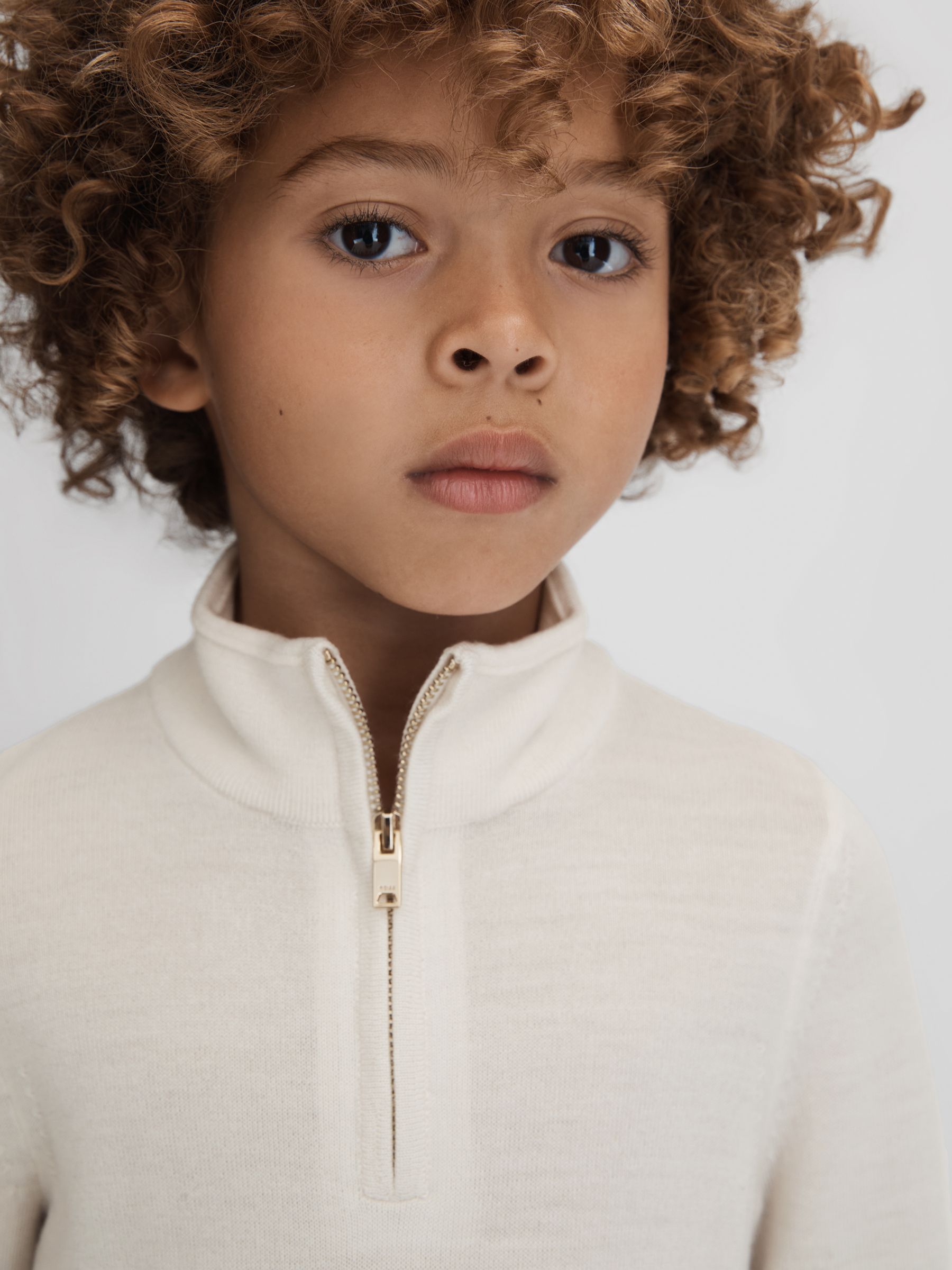 9-13 yrs Wool Half-Zip Funnel Neck Jumper in Snow - Image 3 of 6