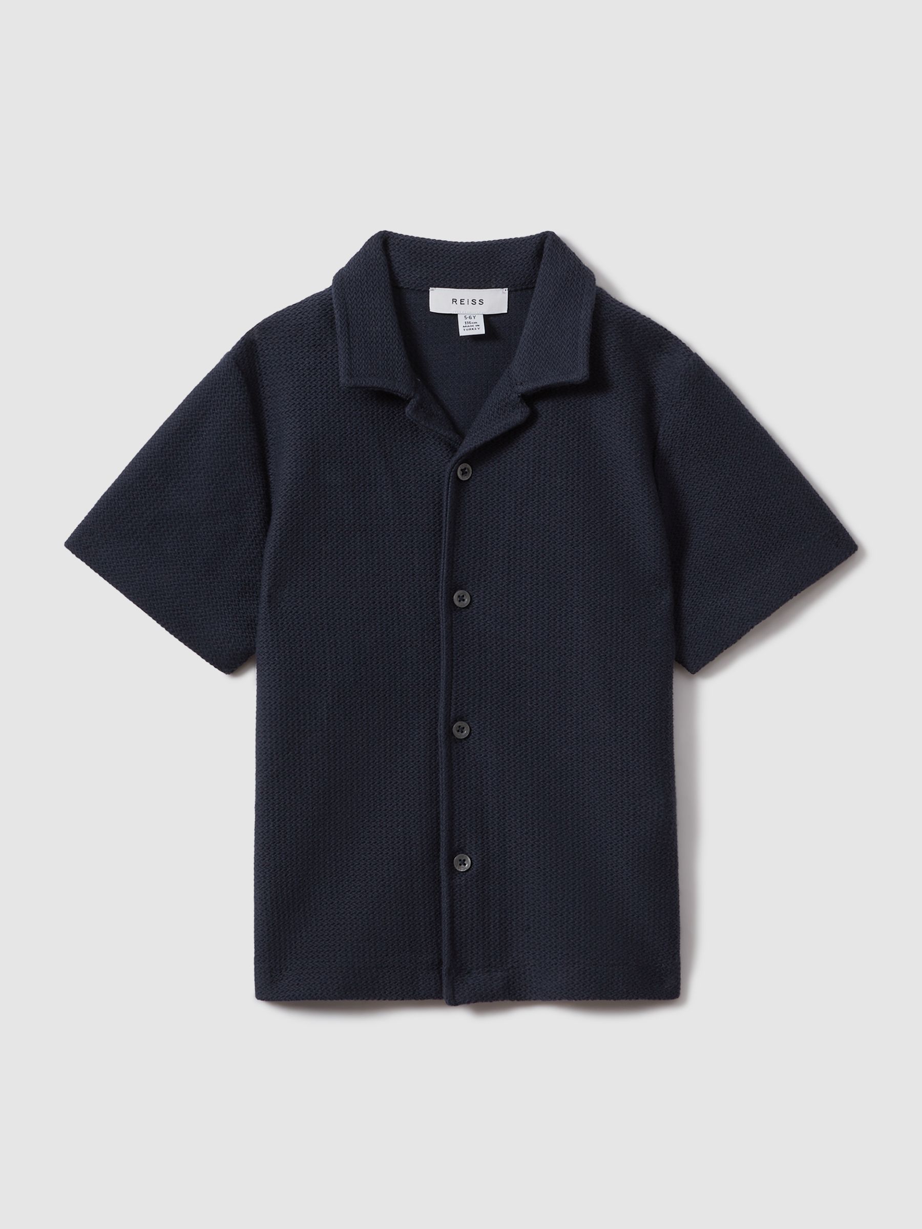 3-9 yrs Textured Cotton Cuban Collar Shirt in Navy - Image 2 of 4