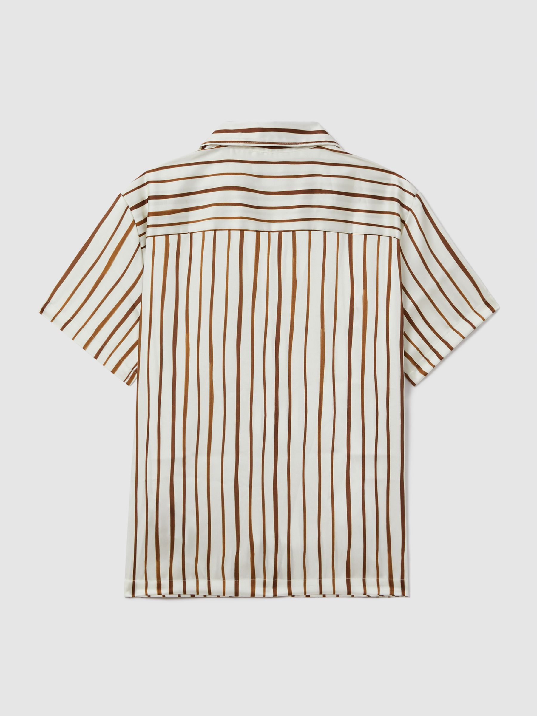 9-13 yrs Striped Cuban Collar Shirt in Ecru/Tobacco - Image 2 of 3