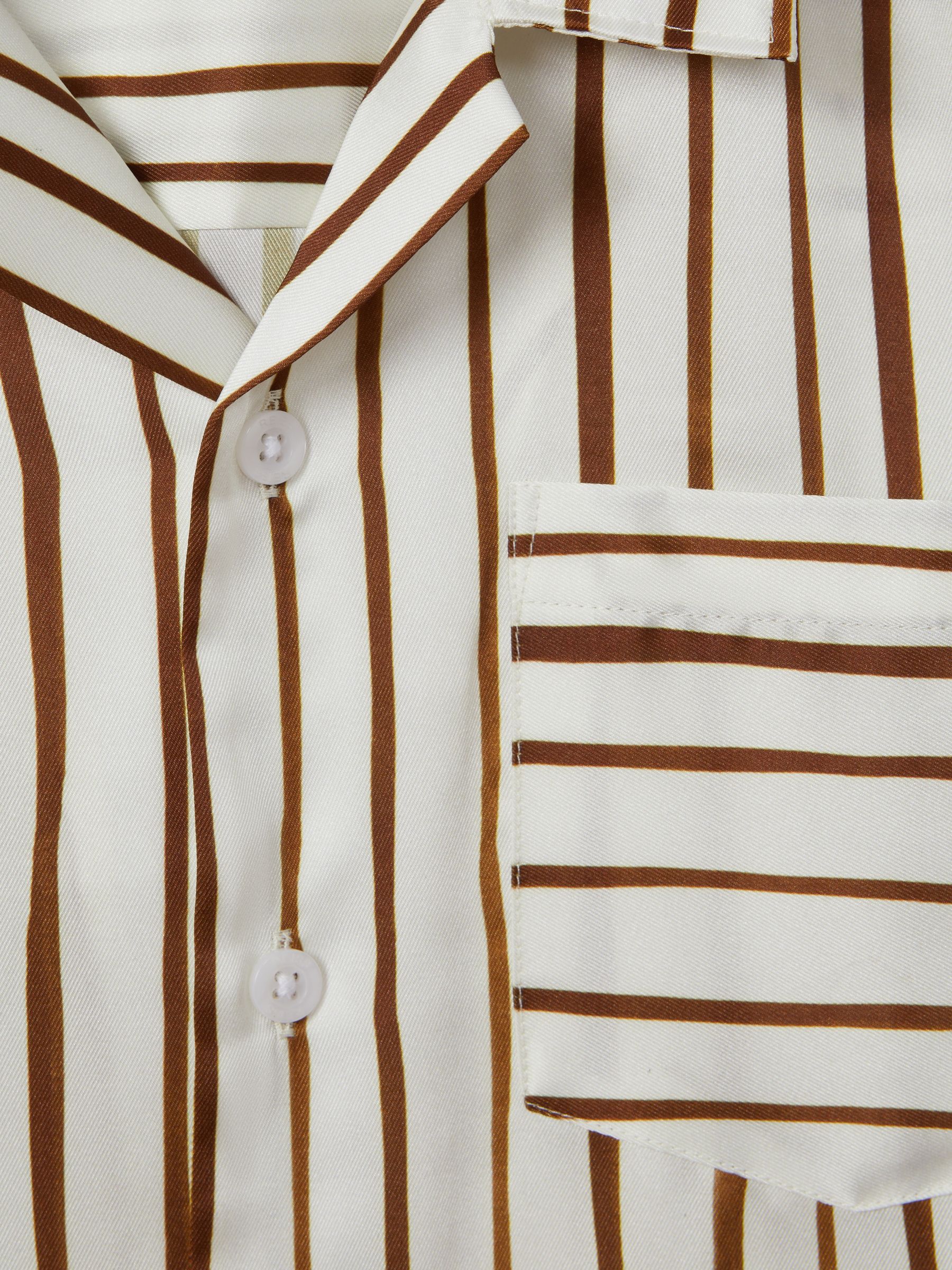 9-13 yrs Striped Cuban Collar Shirt in Ecru/Tobacco - Image 3 of 3