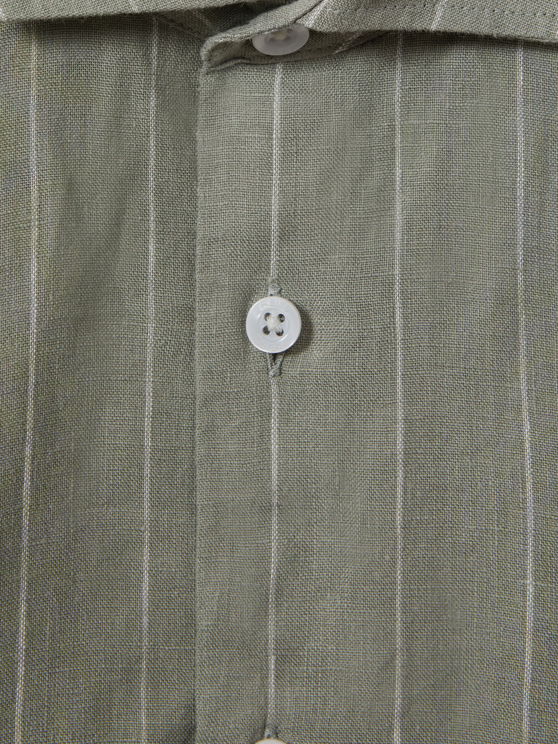 13-14 yrs Striped Linen Cutaway Collar Shirt in Sage Stripe - Image 4 of 4