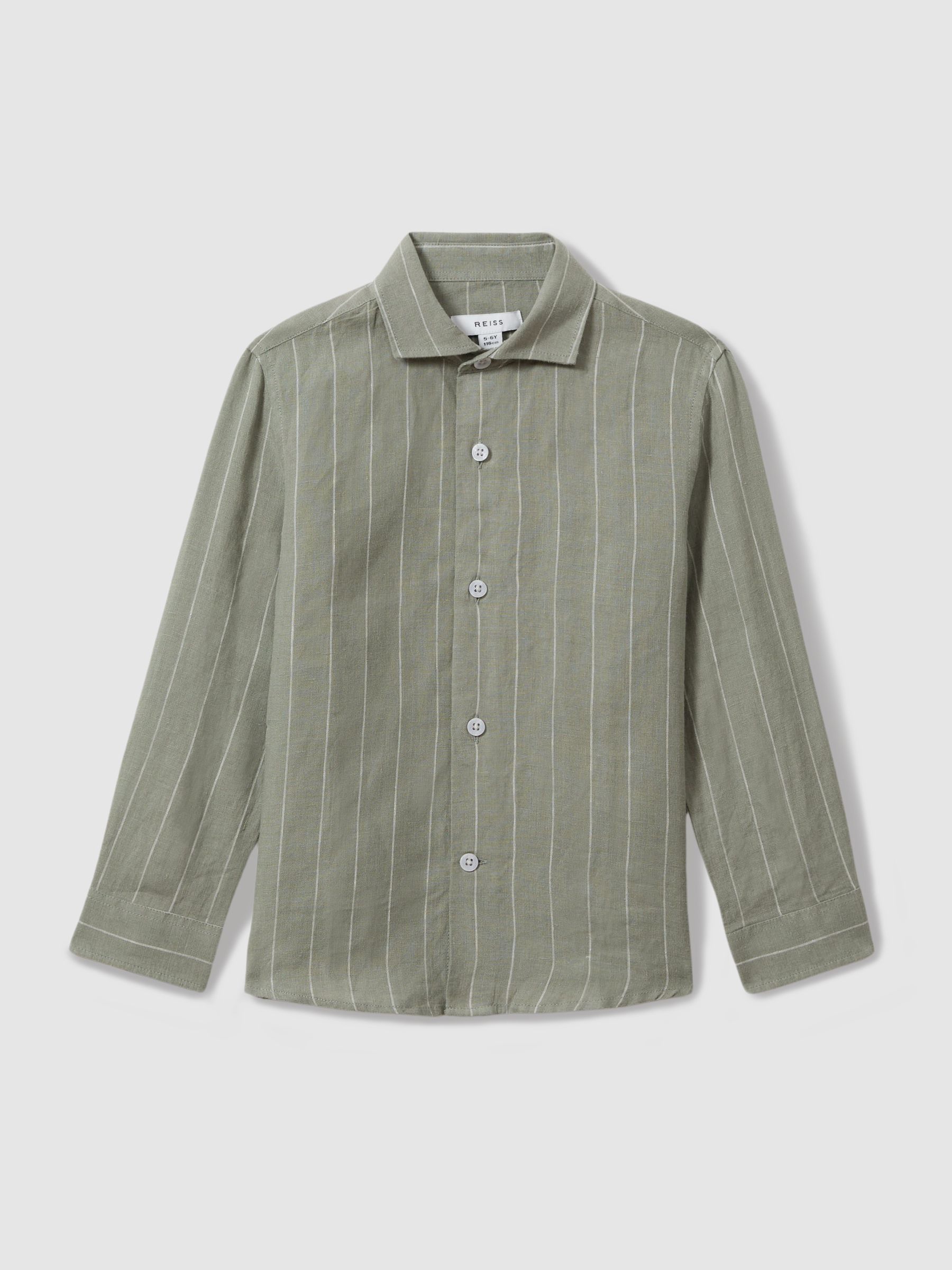 3-9 yrs Striped Linen Cutaway Collar Shirt in Sage Stripe - Image 2 of 4
