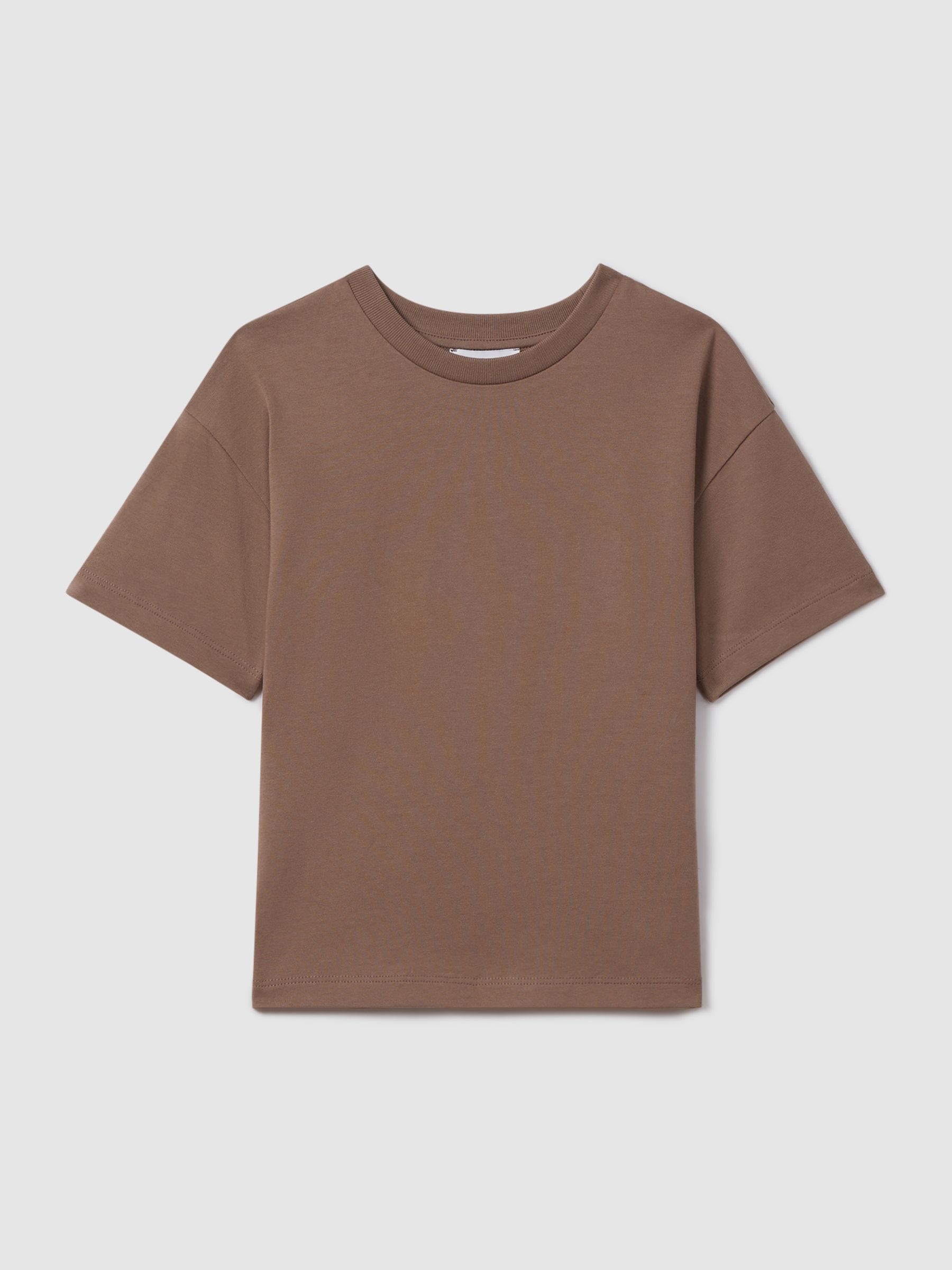 Senior Oversized Cotton Crew Neck T-Shirt in Mocha - Image 1 of 3