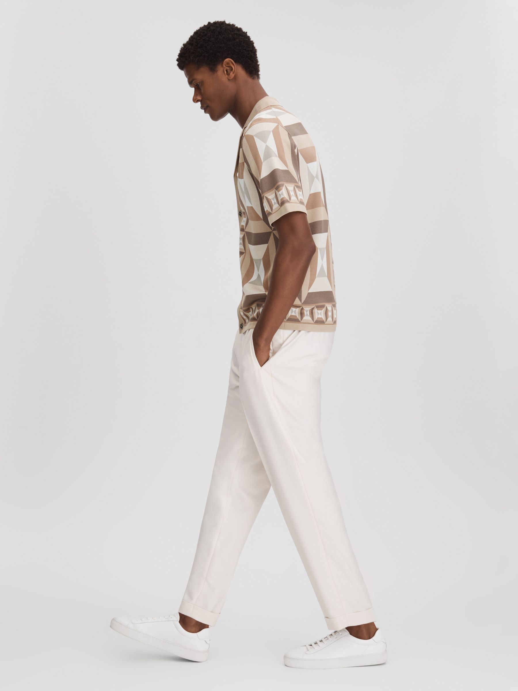 Knitted Cuban Collar Shirt in Camel Multi - Image 3 of 6