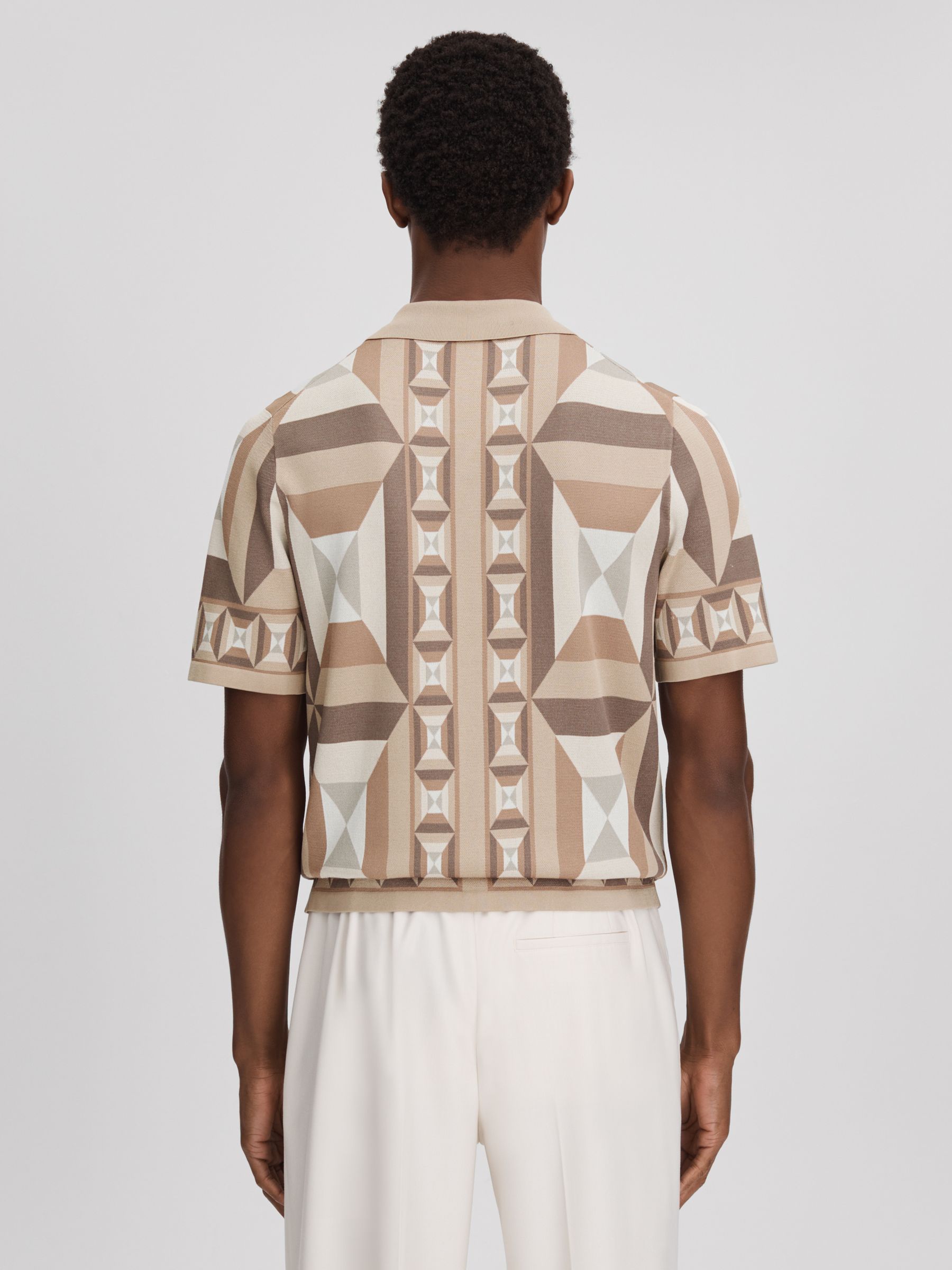 Knitted Cuban Collar Shirt in Camel Multi - Image 5 of 6