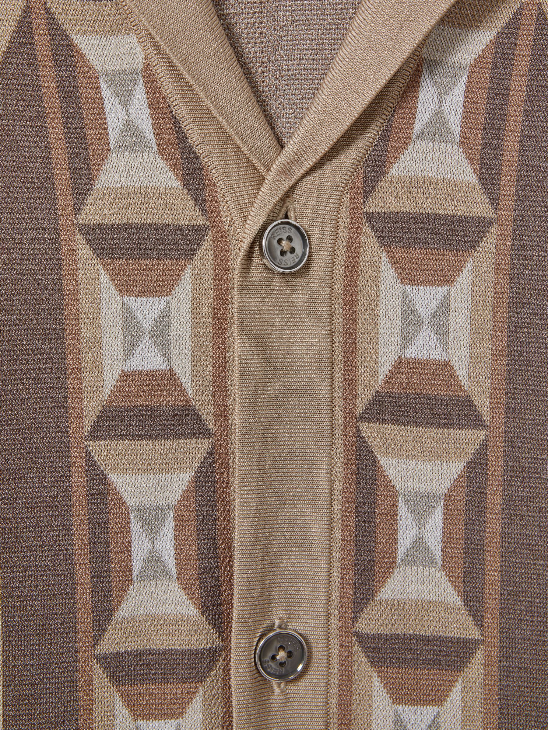 Knitted Cuban Collar Shirt in Camel Multi - Image 6 of 6