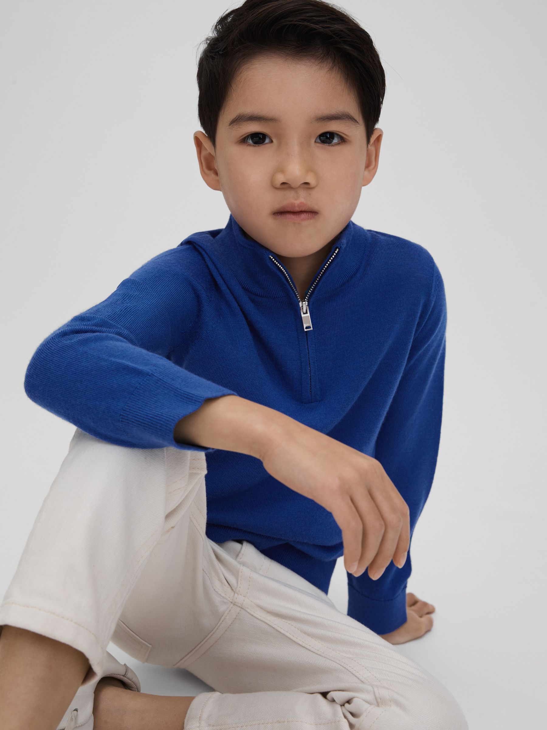 3-9 yrs Wool Half-Zip Funnel Neck Jumper in Lapis Blue - Image 4 of 6
