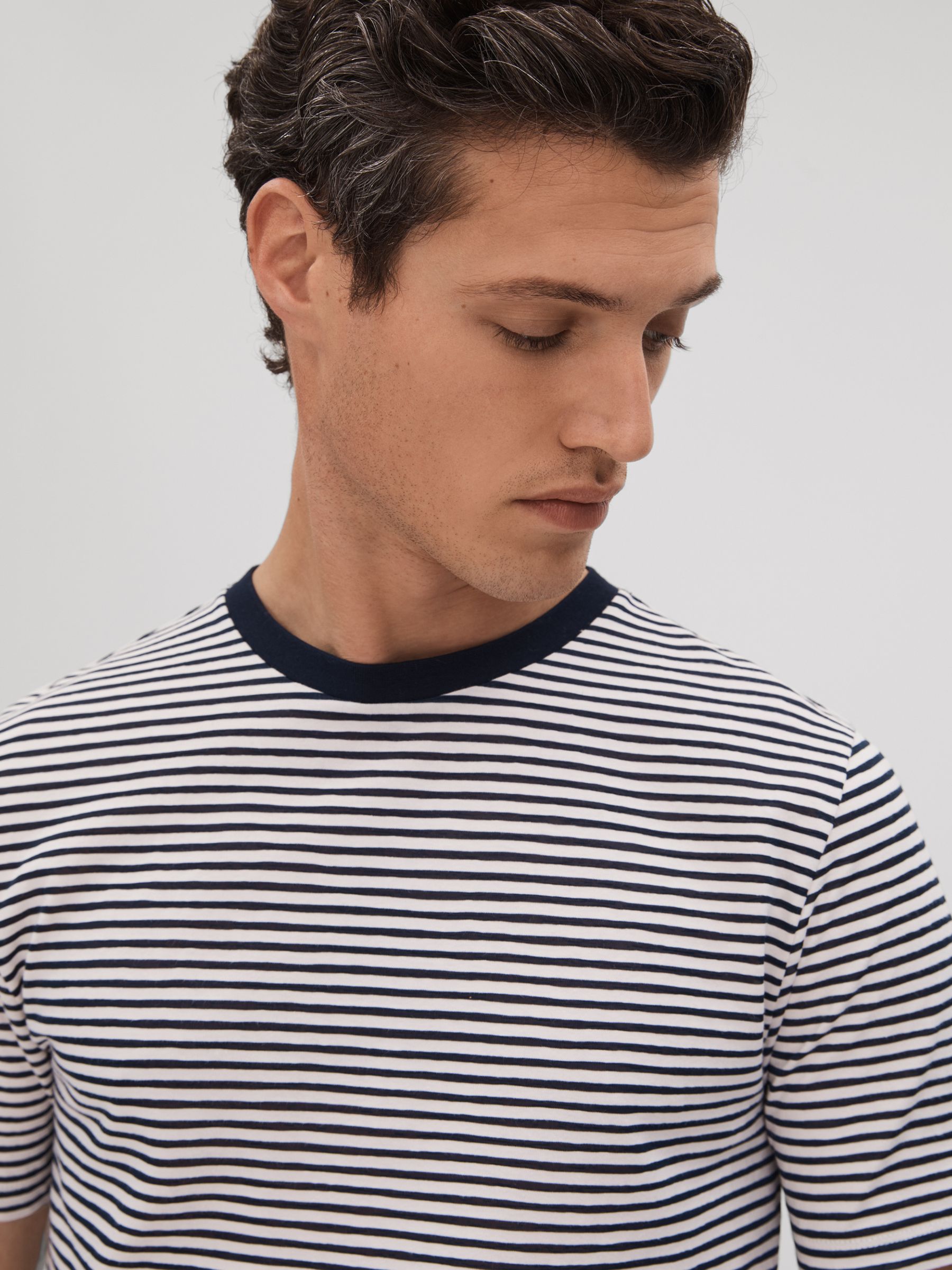 Striped Crew Neck T-Shirt in Navy/White - Image 1 of 6