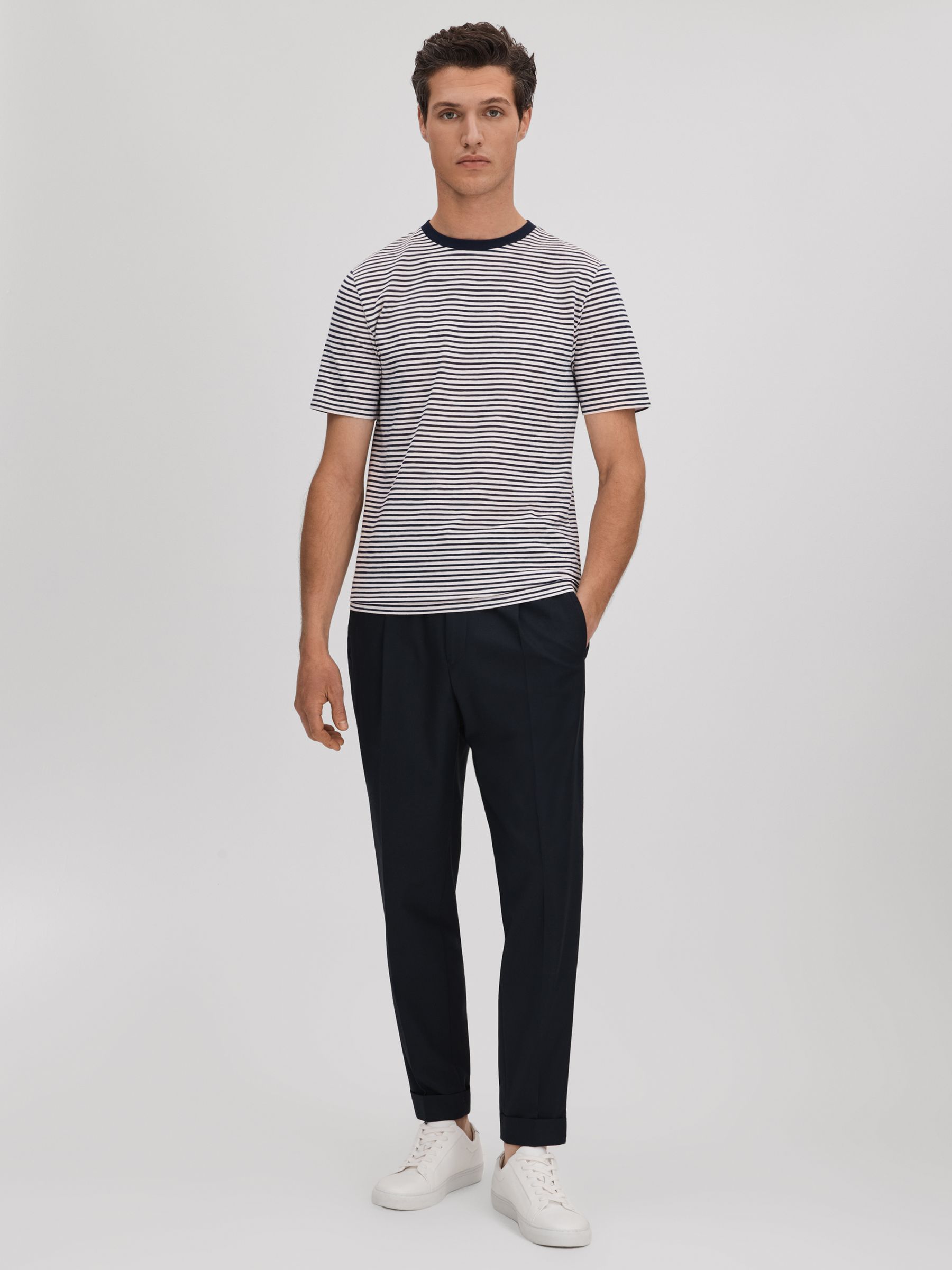 Striped Crew Neck T-Shirt in Navy/White - Image 3 of 6
