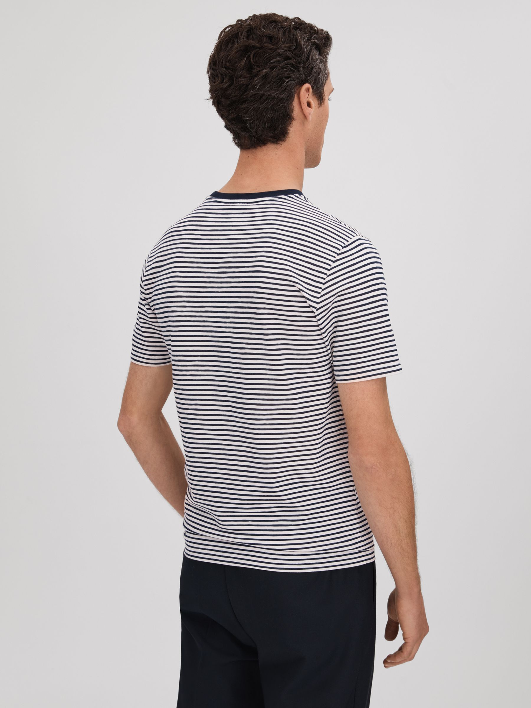 Striped Crew Neck T-Shirt in Navy/White - Image 5 of 6