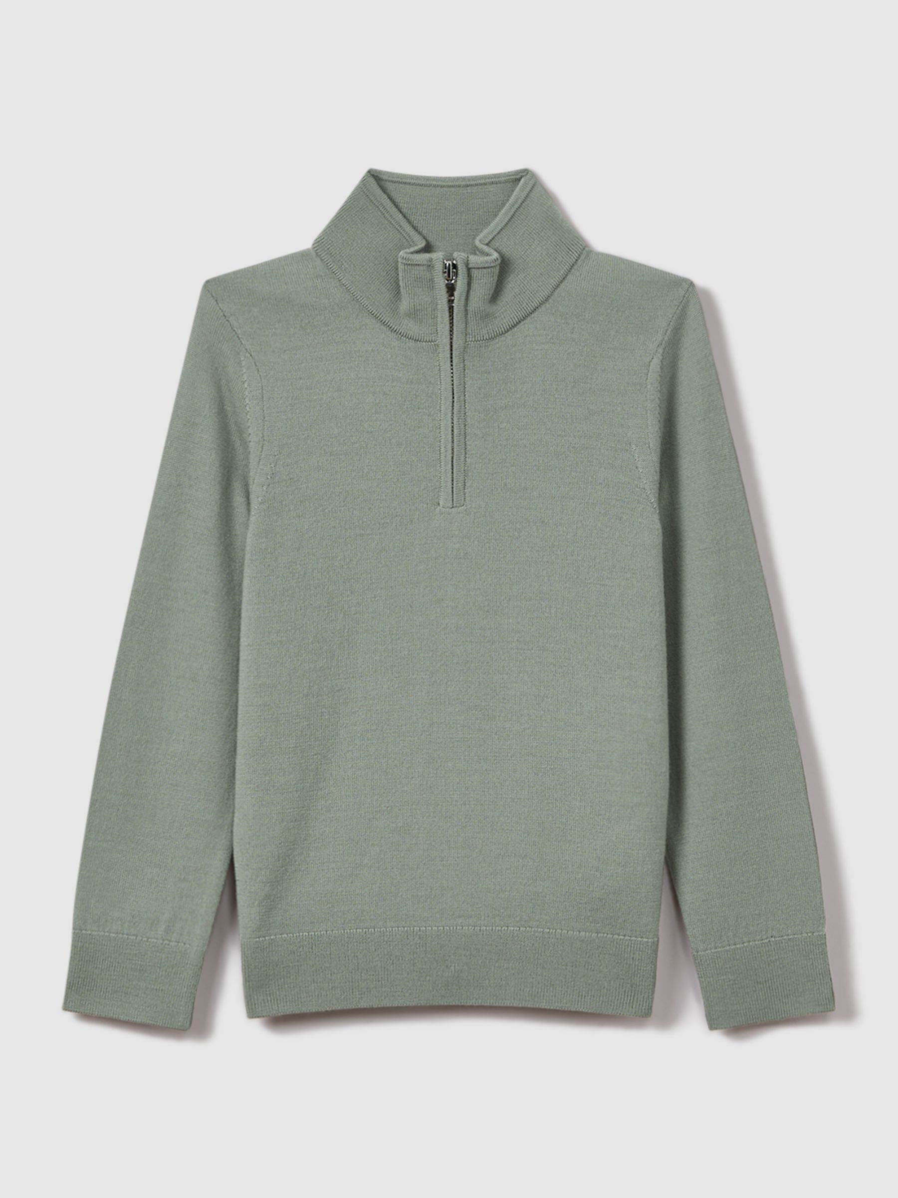 3-9 yrs Wool Half-Zip Funnel Neck Jumper in Pistachio - Image 2 of 6