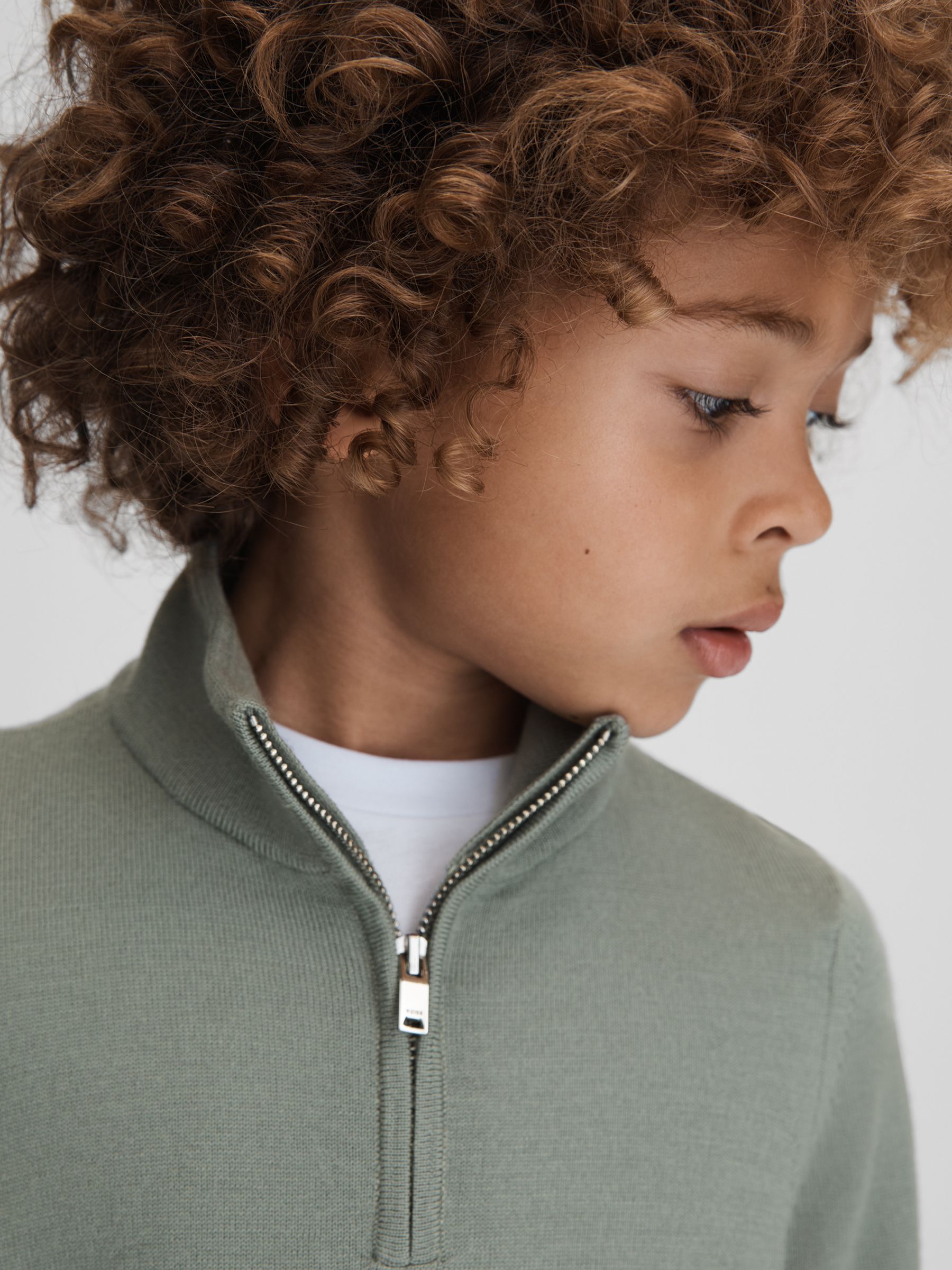 3-9 yrs Wool Half-Zip Funnel Neck Jumper in Pistachio - Image 4 of 6