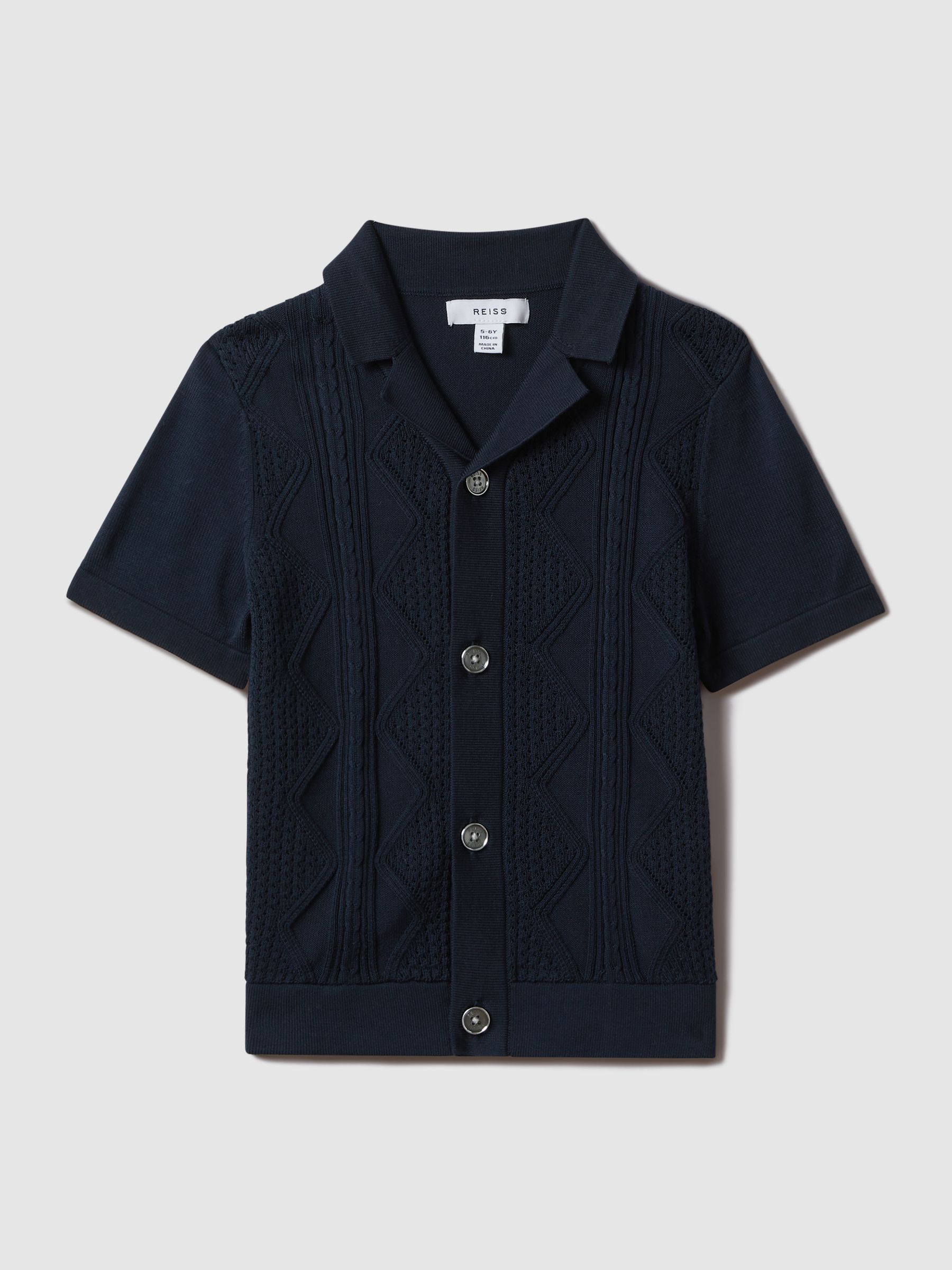 Senior Cable Knit Cuban Collar Shirt in Navy - Image 2 of 6 Senior Cable Knit Cuban Collar Shirt in Navy - Image 2 of 6