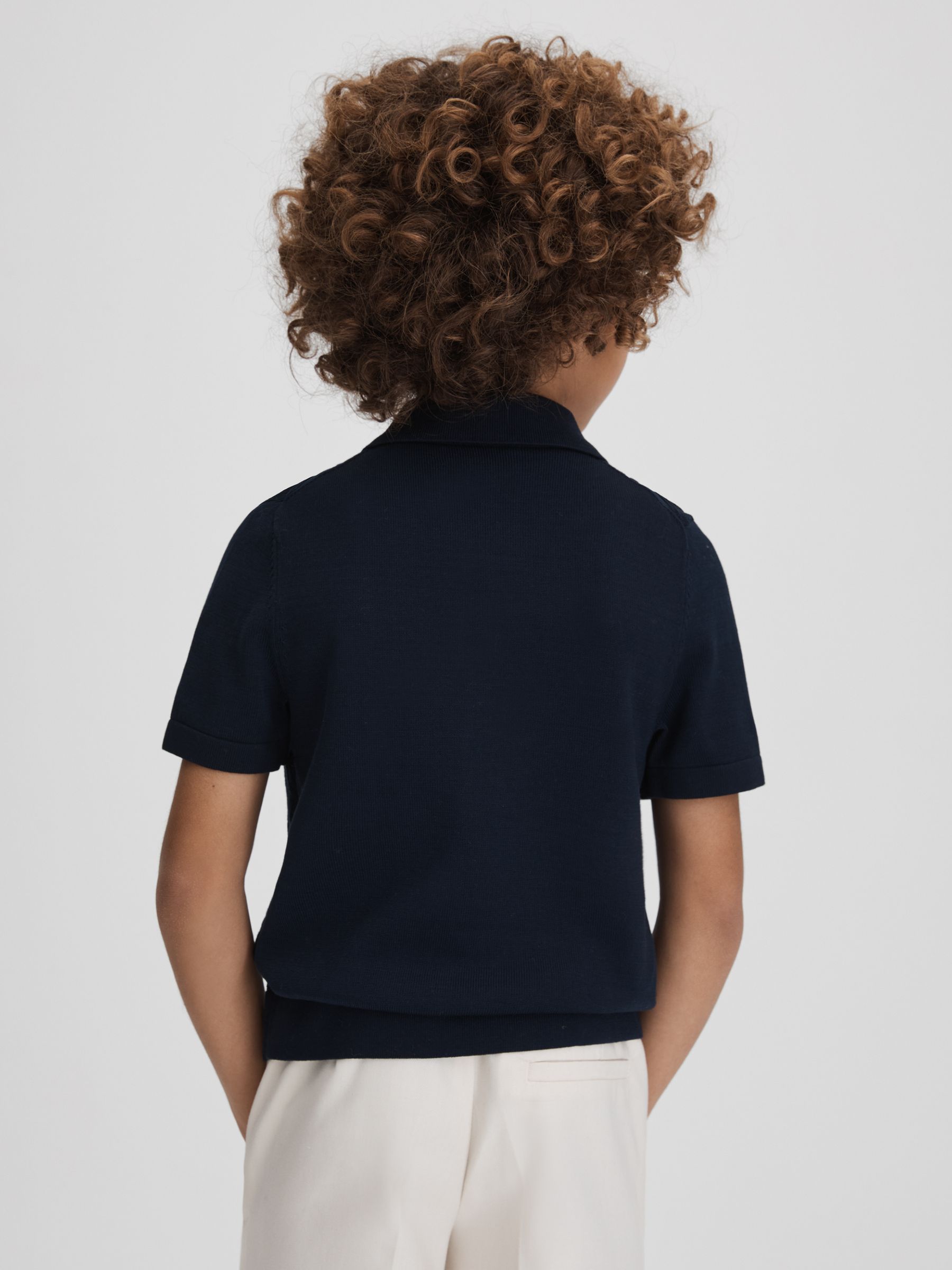 Senior Cable Knit Cuban Collar Shirt in Navy - Image 5 of 6