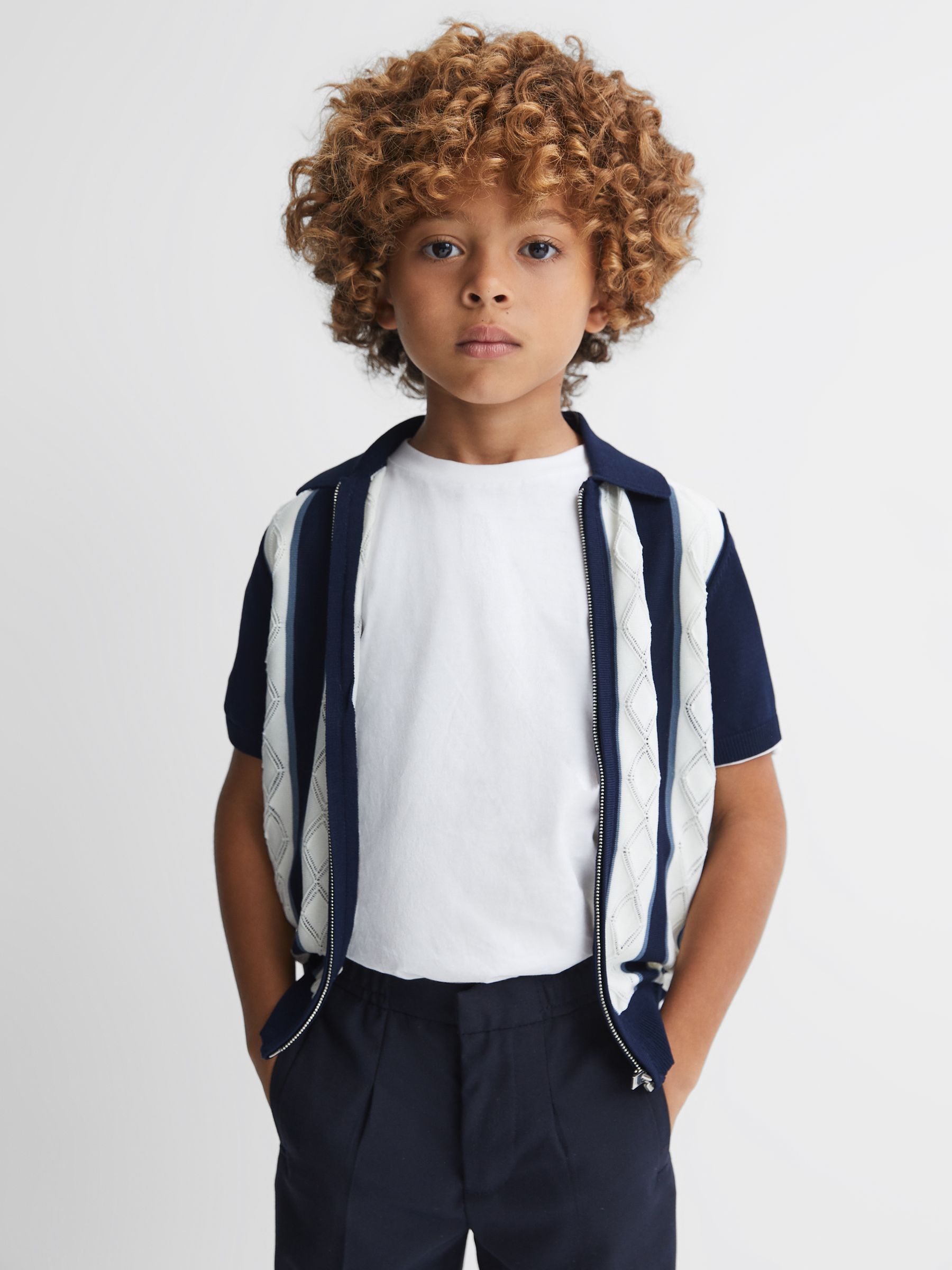 9-13 yrs Colourblock Zip-Through Shirt in Navy/White - Image 1 of 6