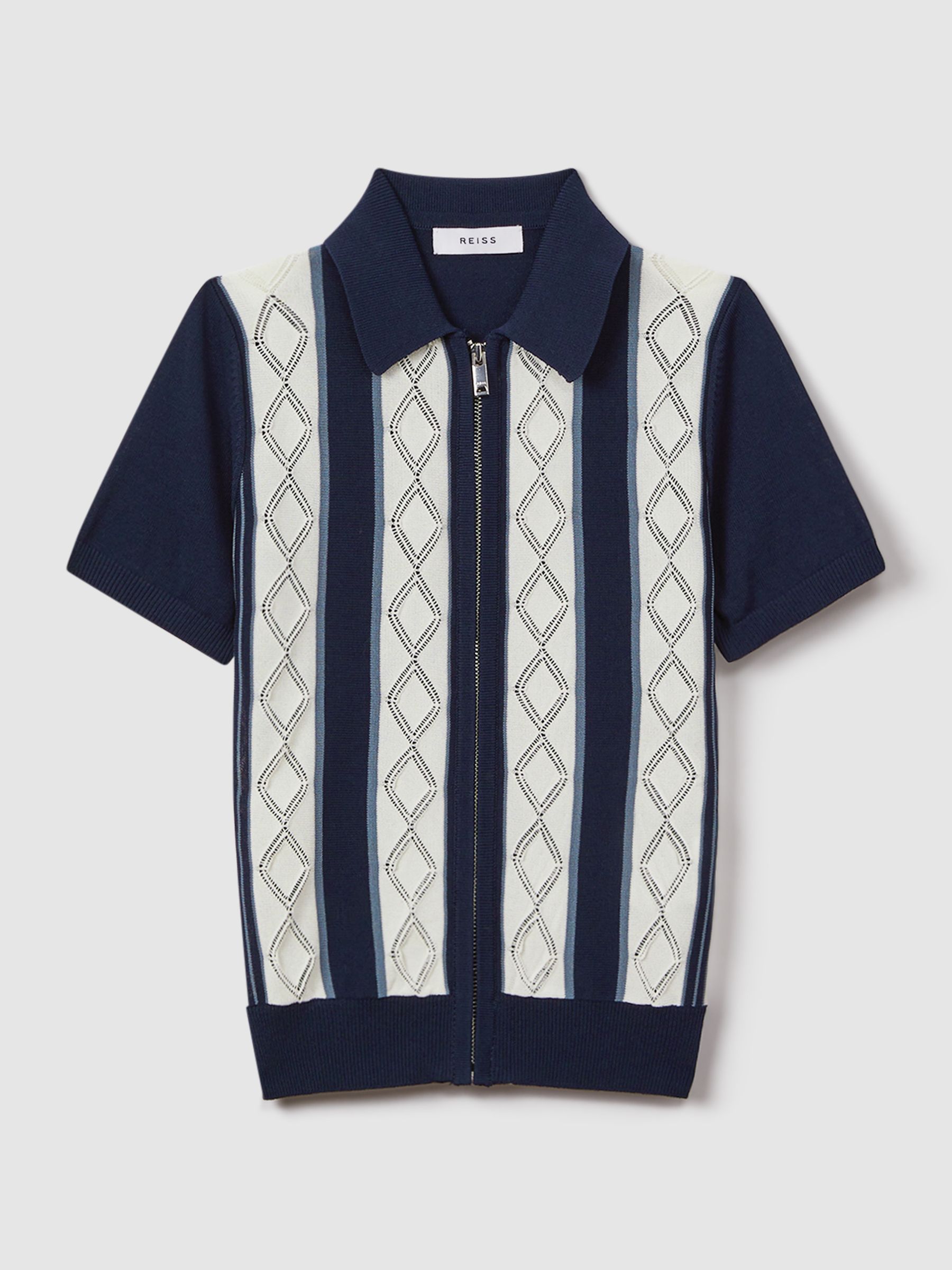 9-13 yrs Colourblock Zip-Through Shirt in Navy/White - Image 2 of 6