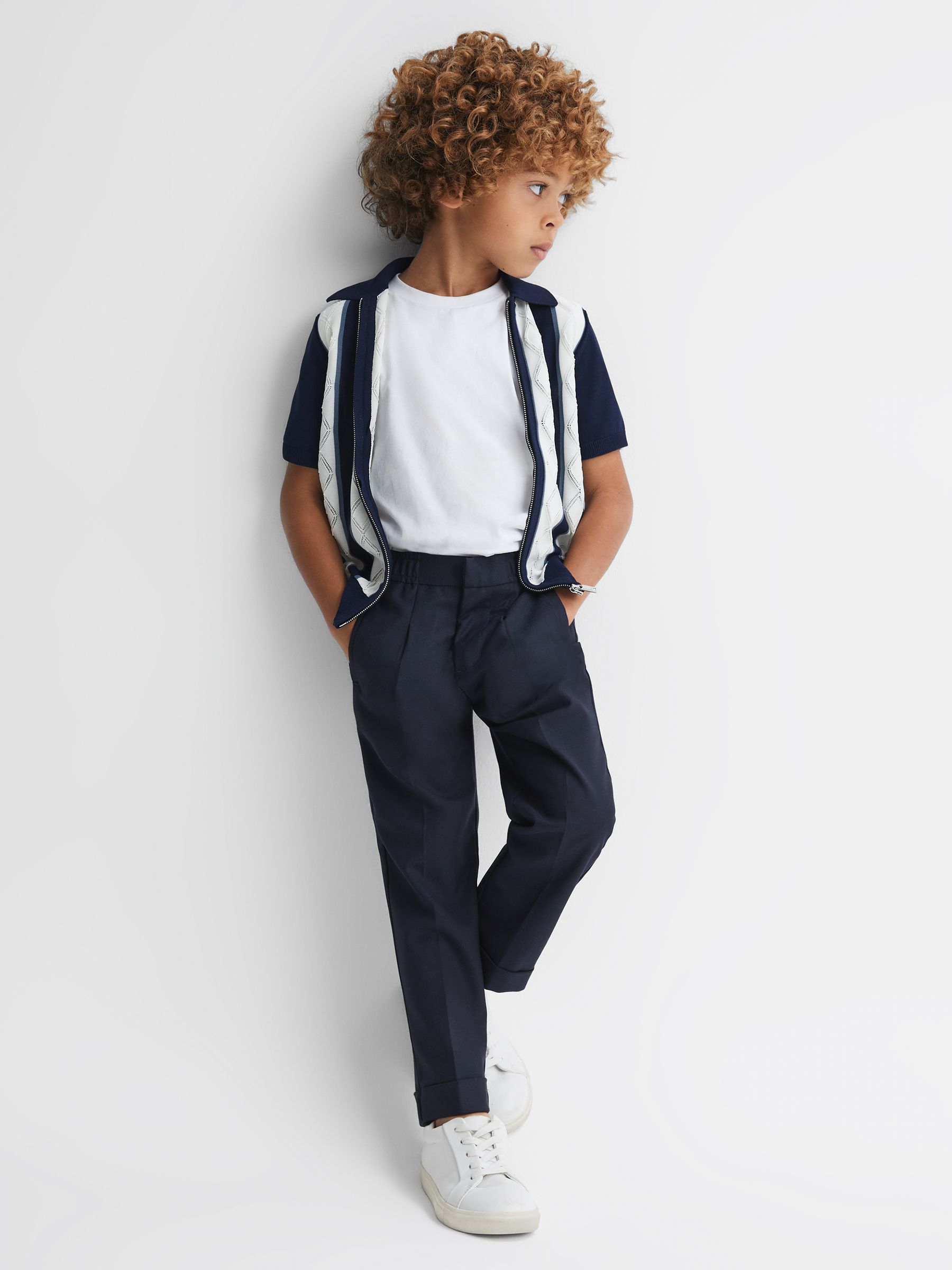 9-13 yrs Colourblock Zip-Through Shirt in Navy/White - Image 3 of 6