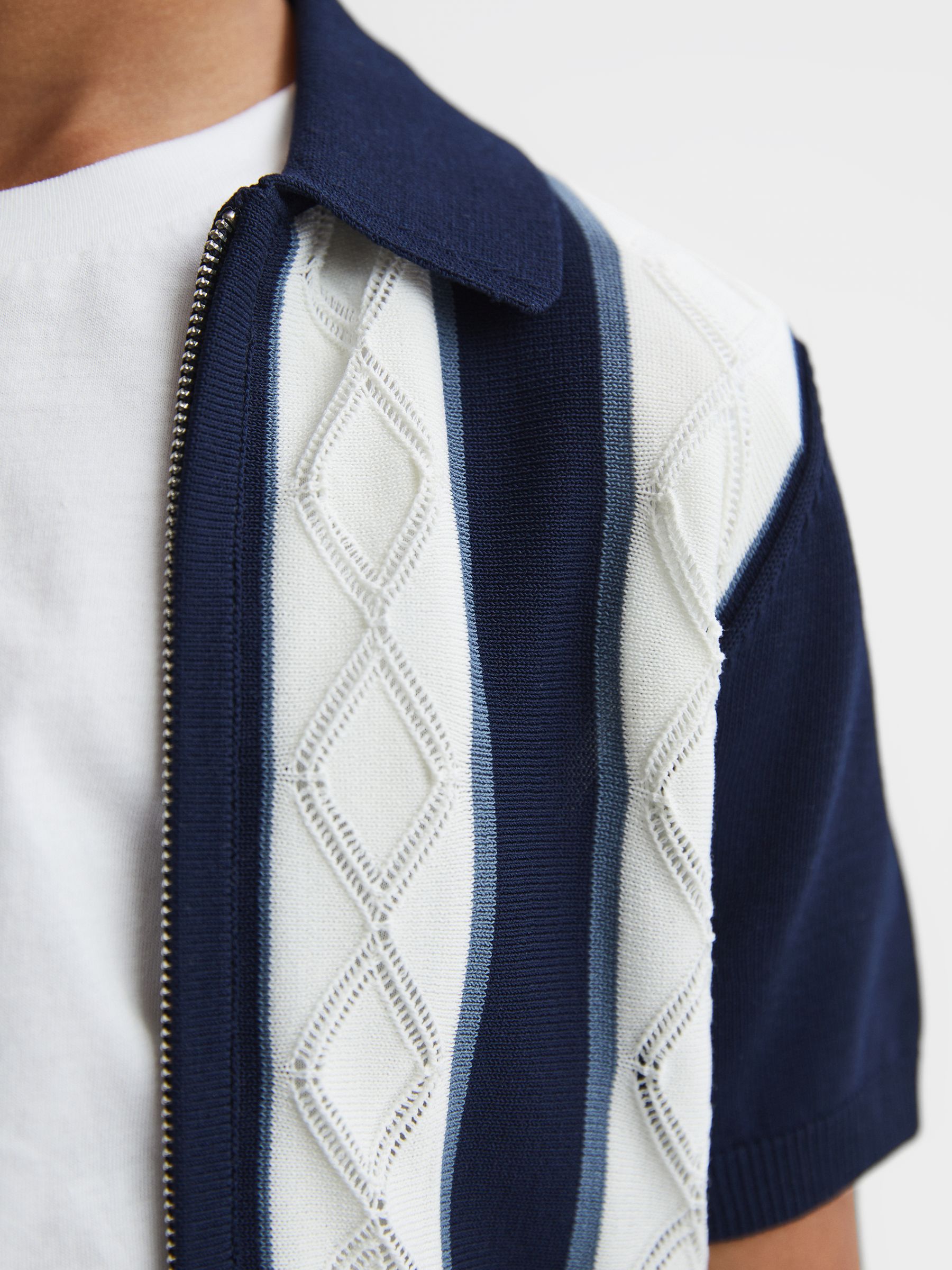 9-13 yrs Colourblock Zip-Through Shirt in Navy/White - Image 4 of 6