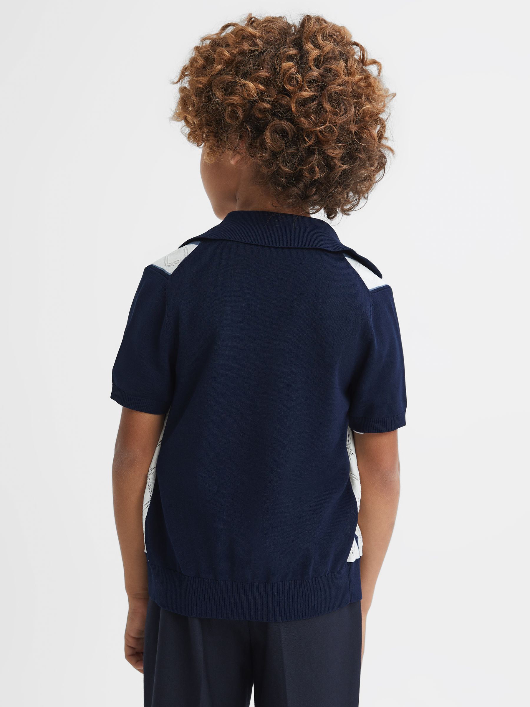 9-13 yrs Colourblock Zip-Through Shirt in Navy/White - Image 5 of 6