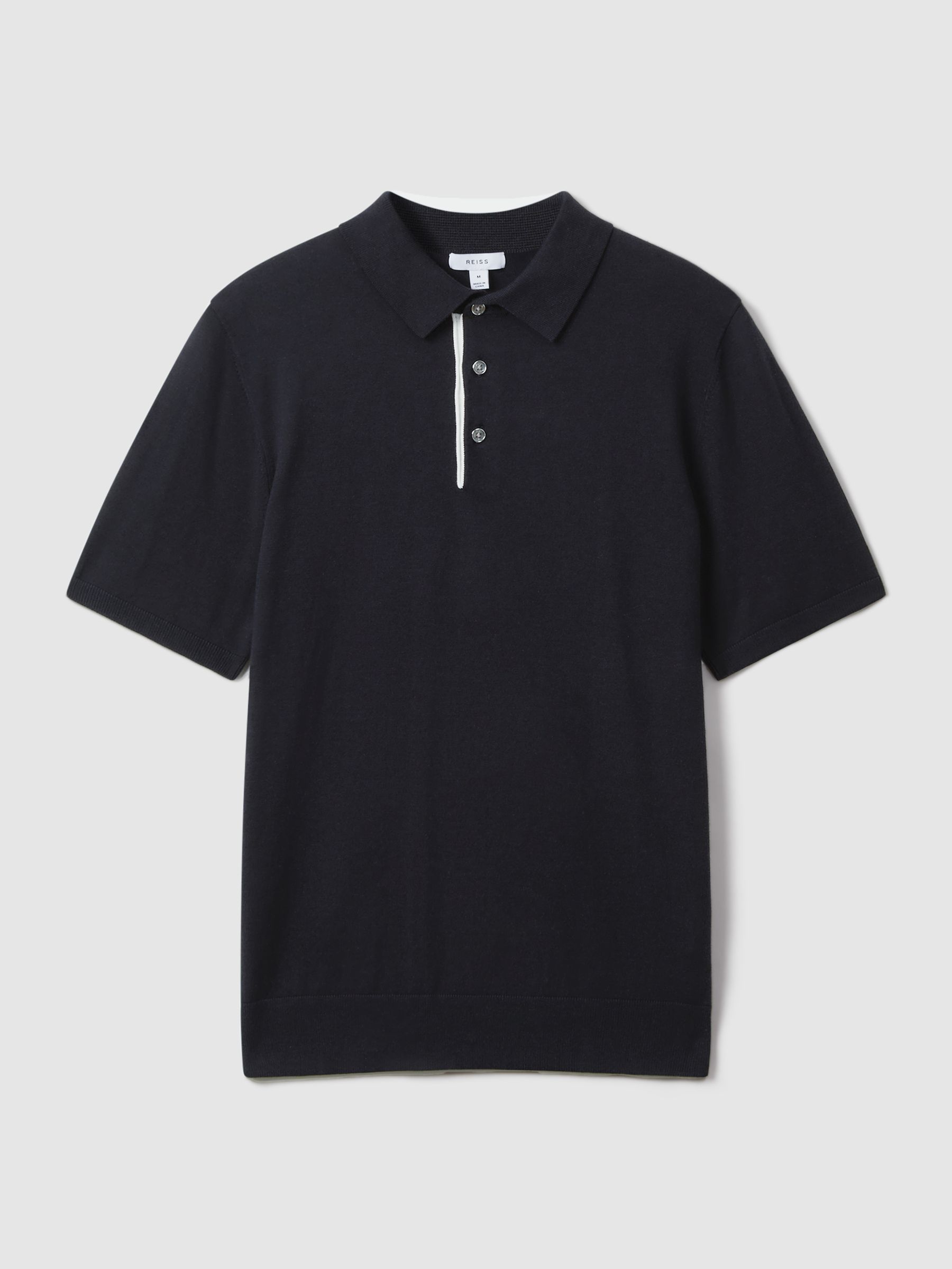 Cotton Blend Contrast Polo Shirt in Navy - Image 2 of 6