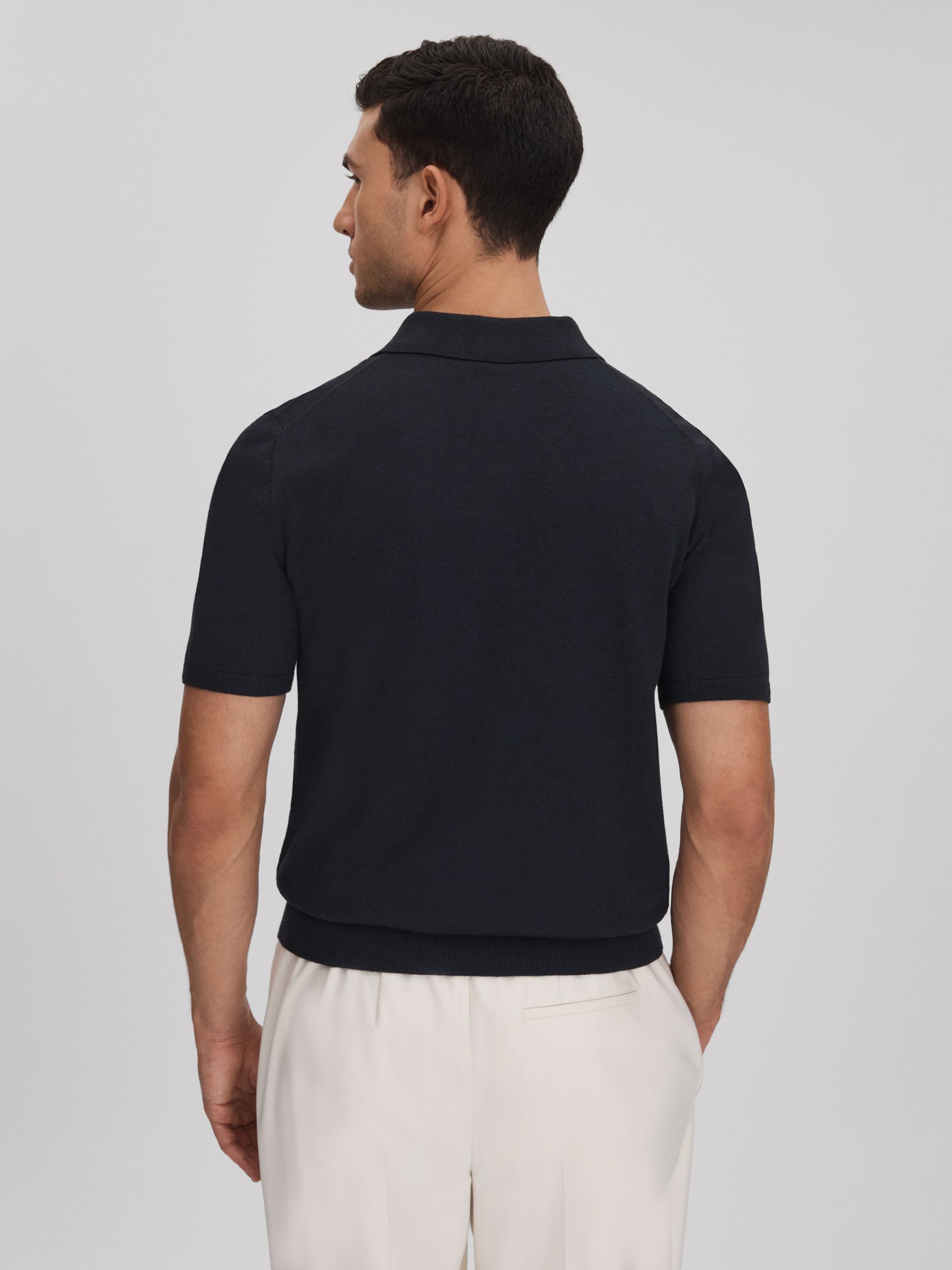Cotton Blend Contrast Polo Shirt in Navy - Image 5 of 6