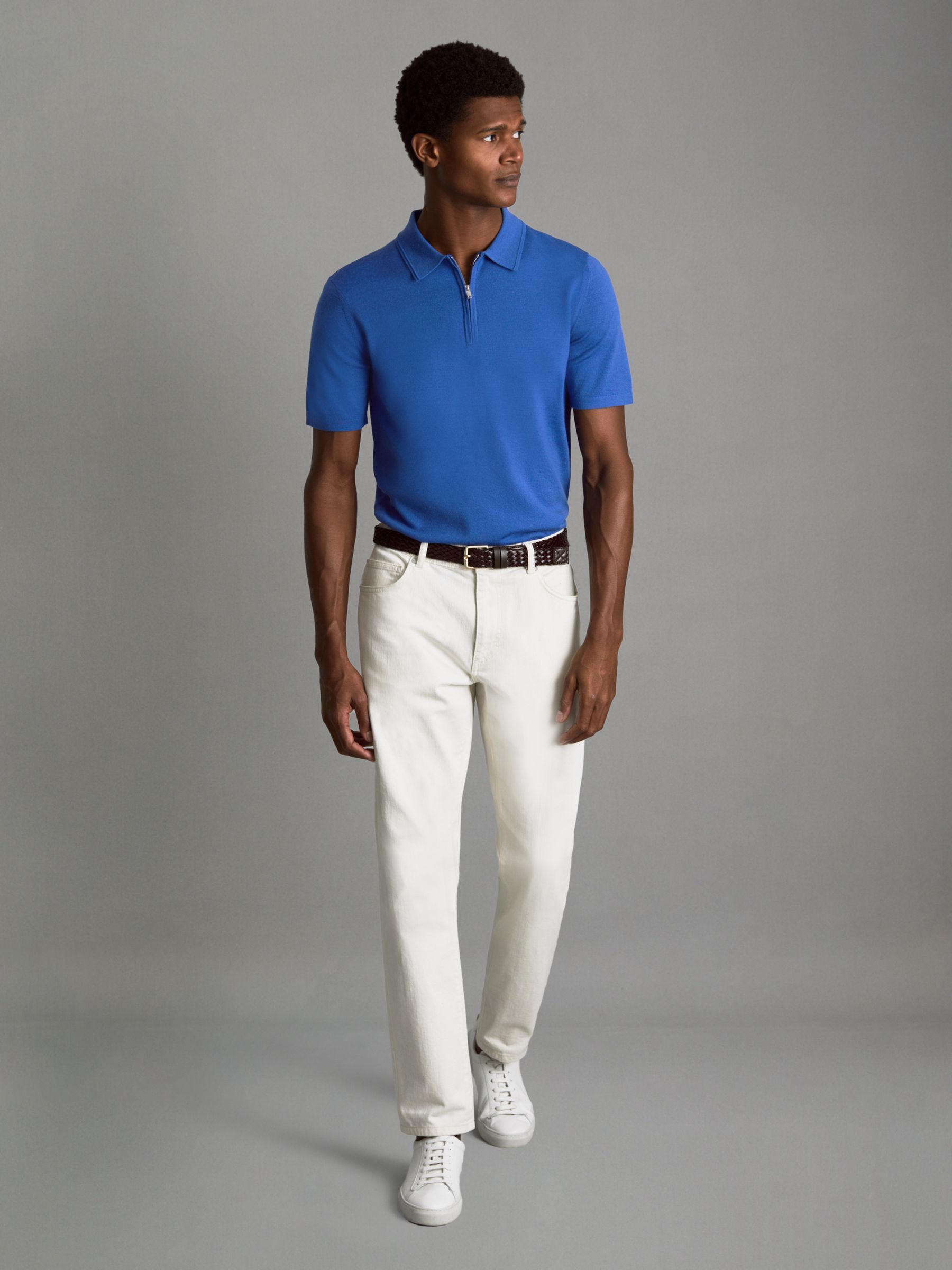 Maxwell Lapis Blue Merino Wool Half-Zip Polo Shirt - Image 3 of 6