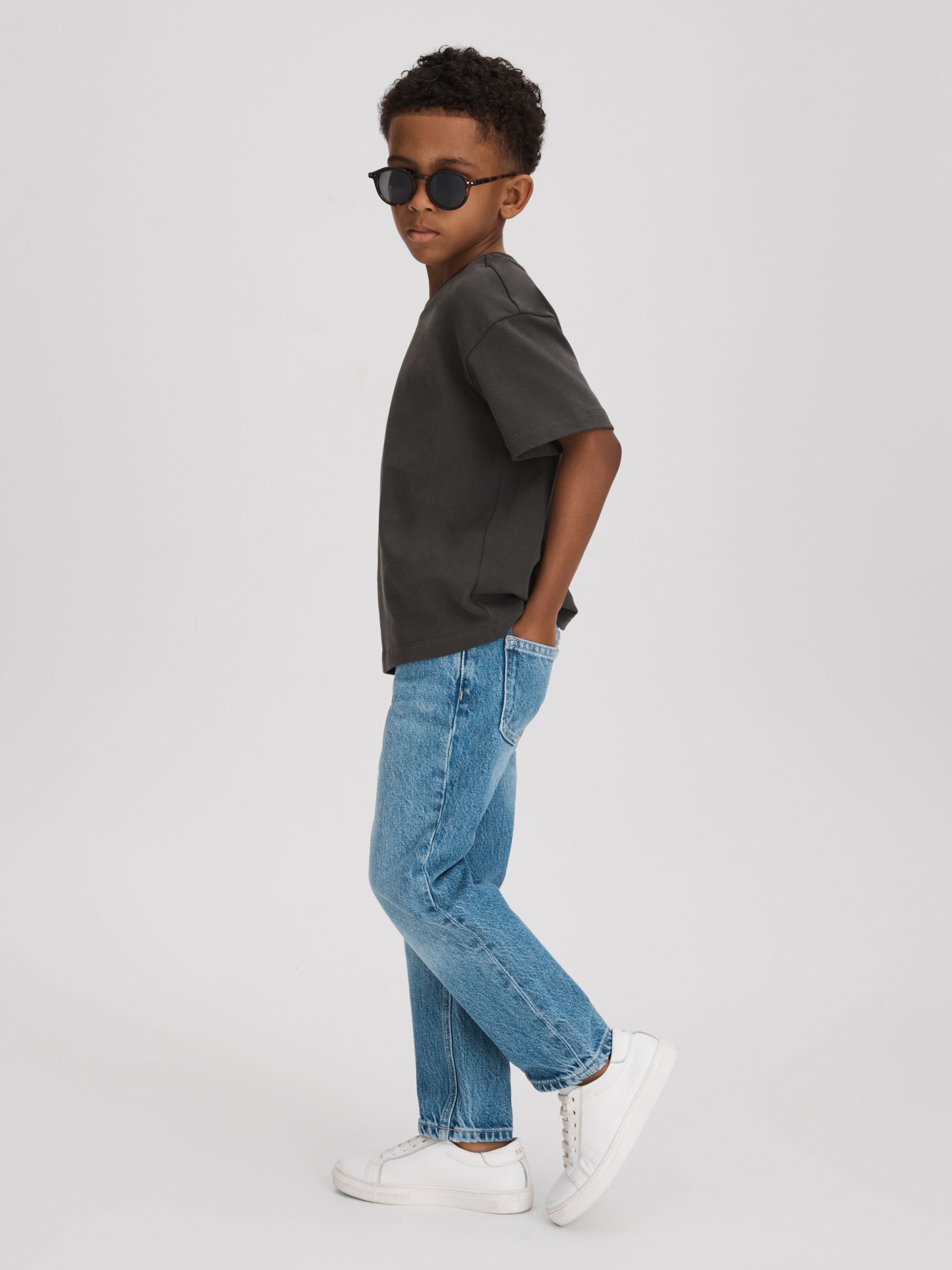 3-9 yrs Oversized Cotton Crew Neck T-Shirt in Washed Black - Image 1 of 4