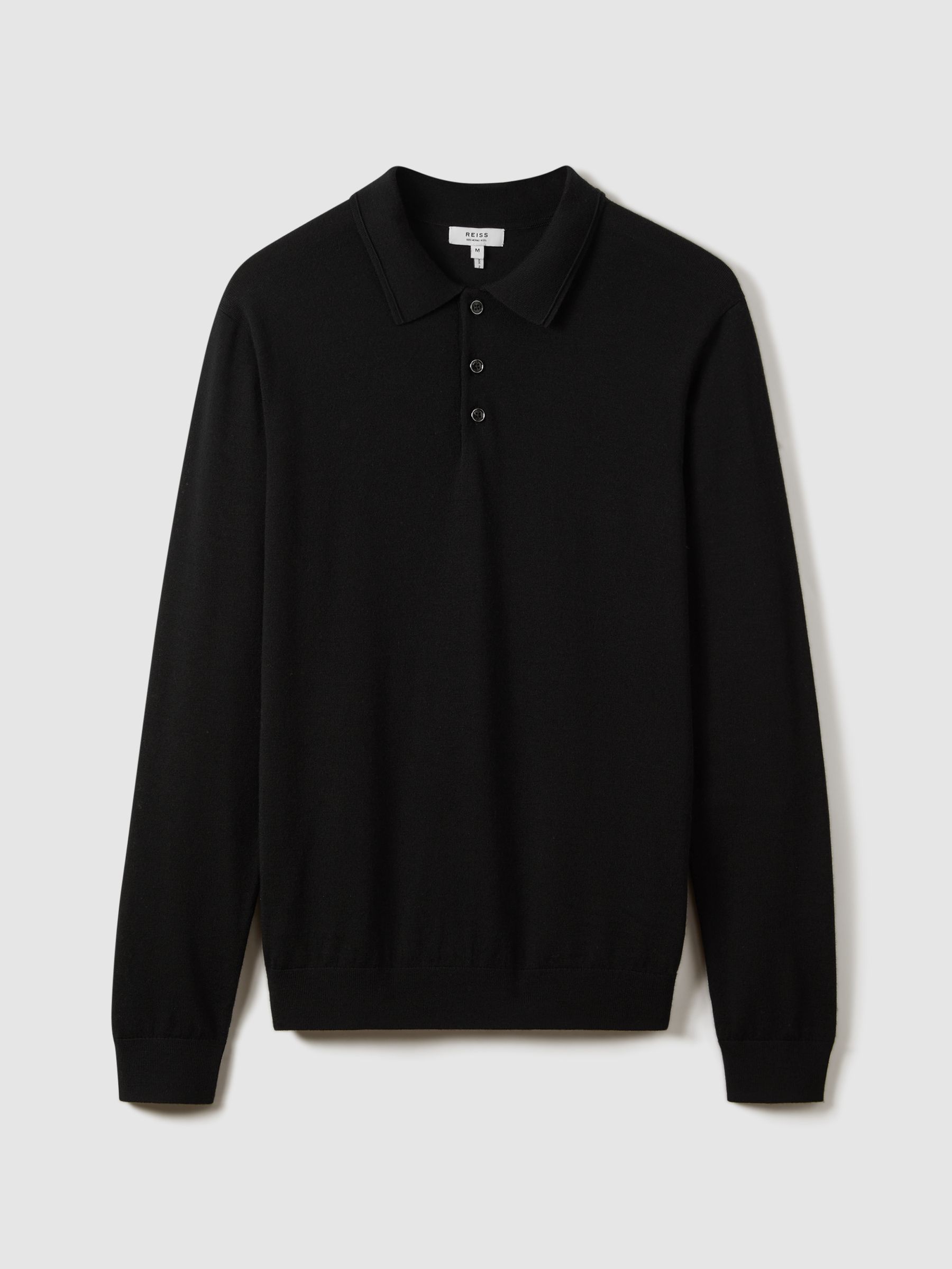 Merino Wool Polo Shirt in Black - Image 2 of 7