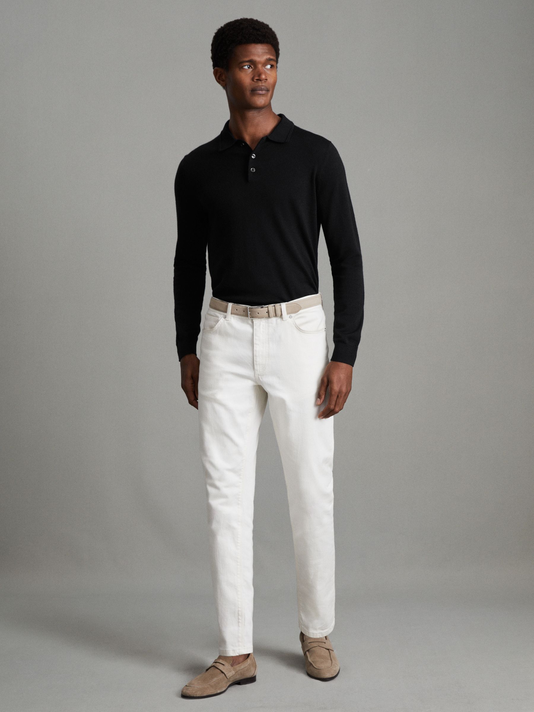 Merino Wool Polo Shirt in Black - Image 3 of 7