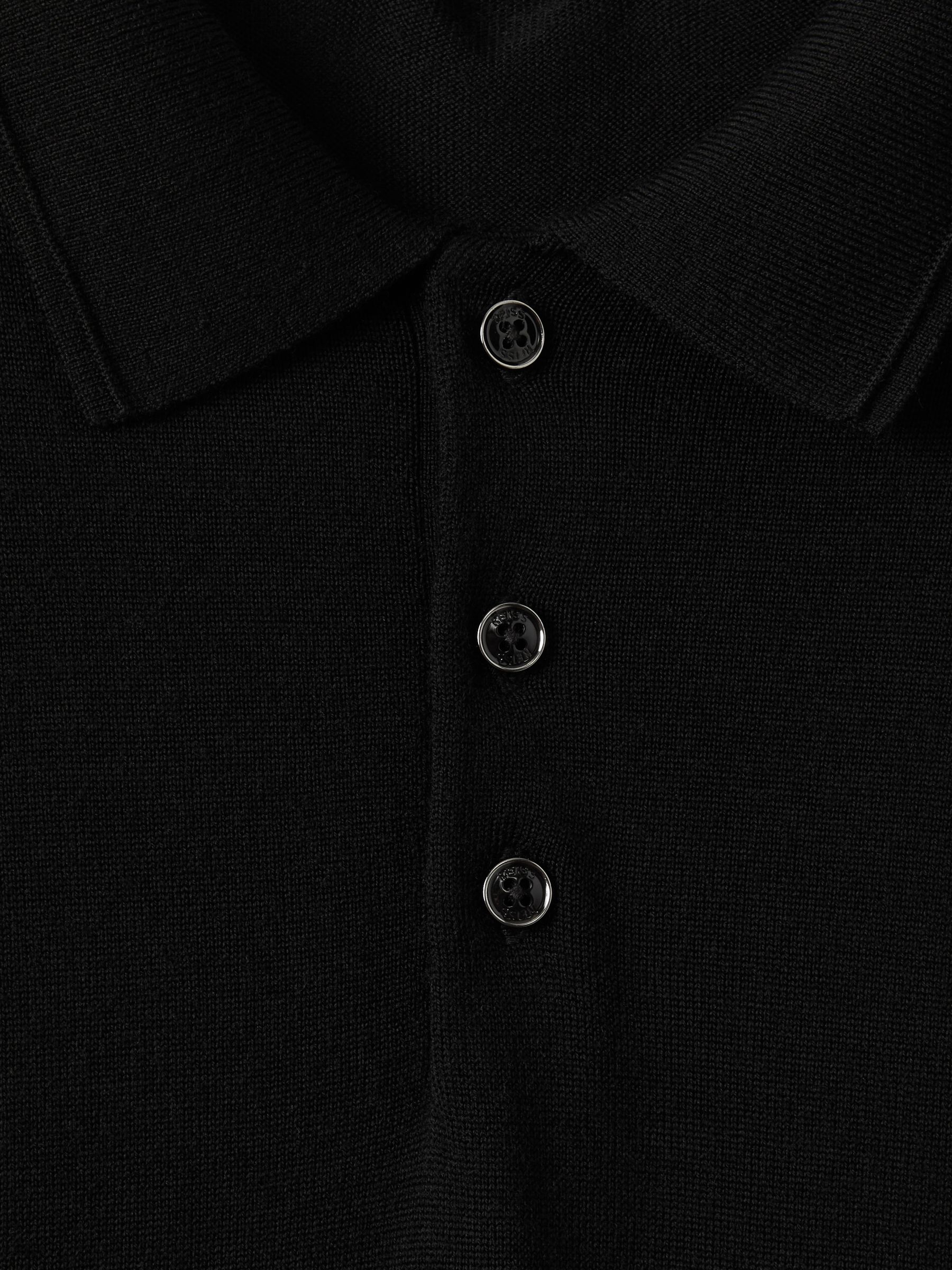 Merino Wool Polo Shirt in Black - Image 6 of 7