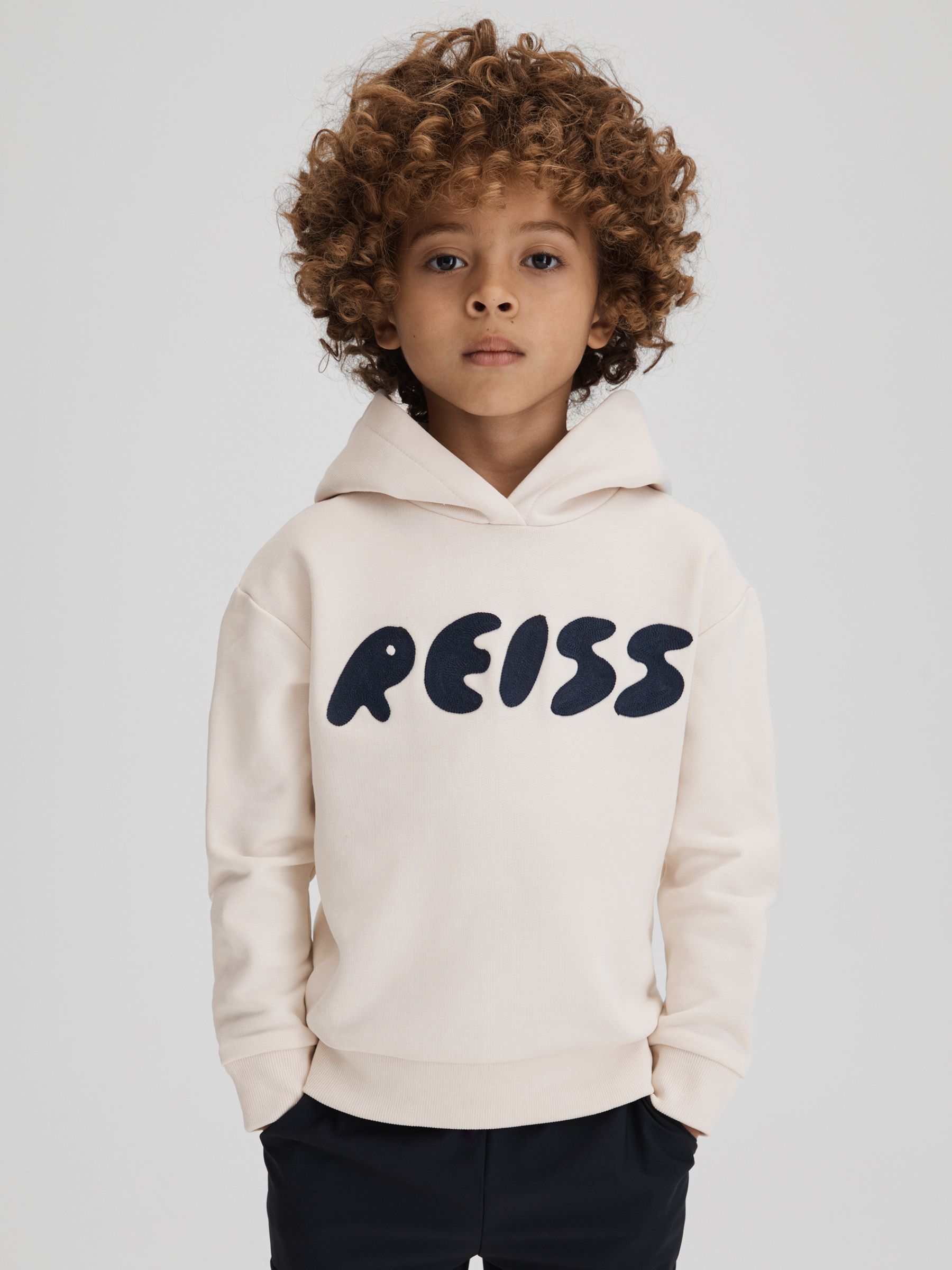 Junior Oversized Cotton Motif Hoodie in Ecru - Image 1 of 6