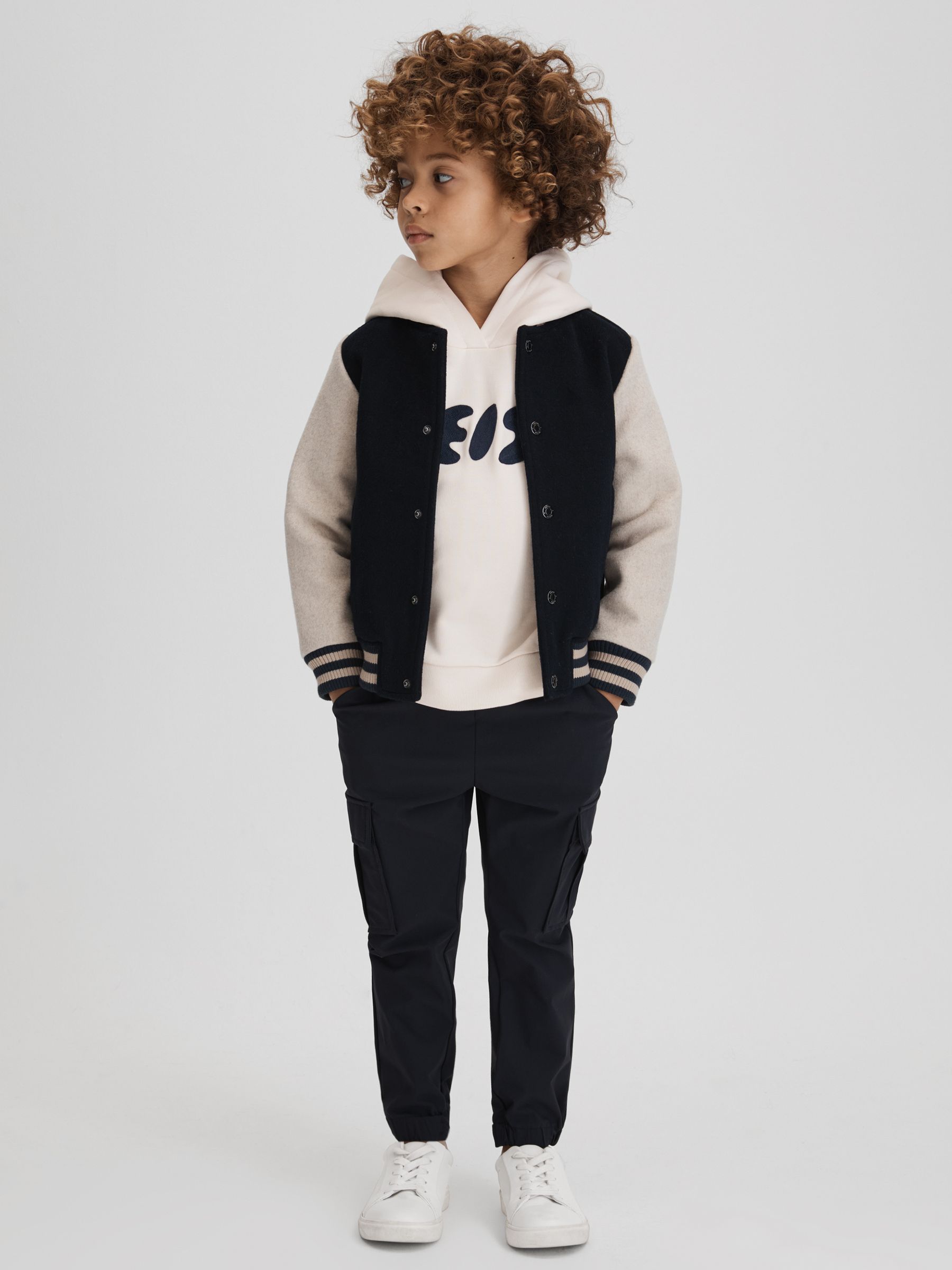 Junior Oversized Cotton Motif Hoodie in Ecru - Image 3 of 6
