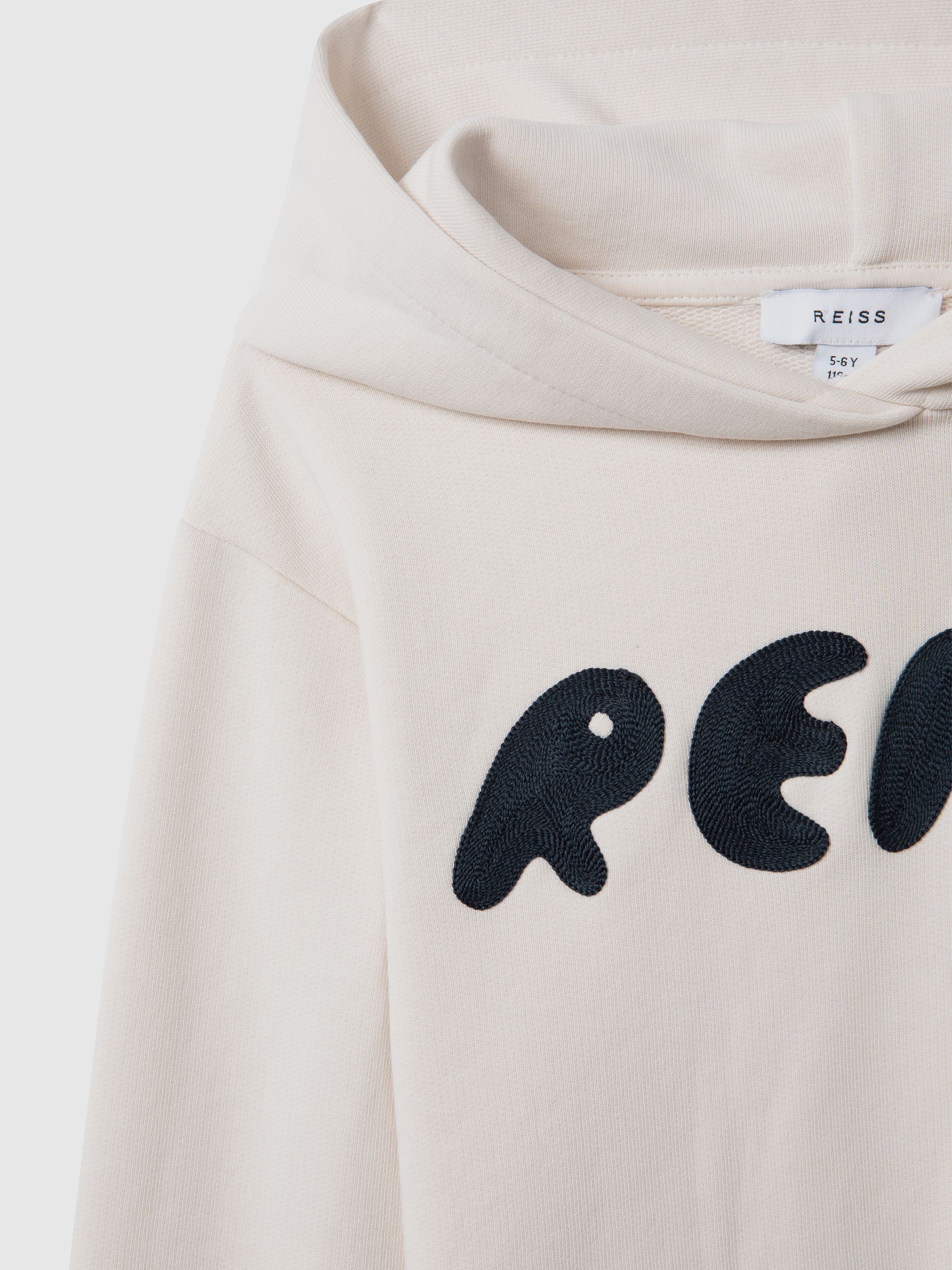Junior Oversized Cotton Motif Hoodie in Ecru - Image 6 of 6