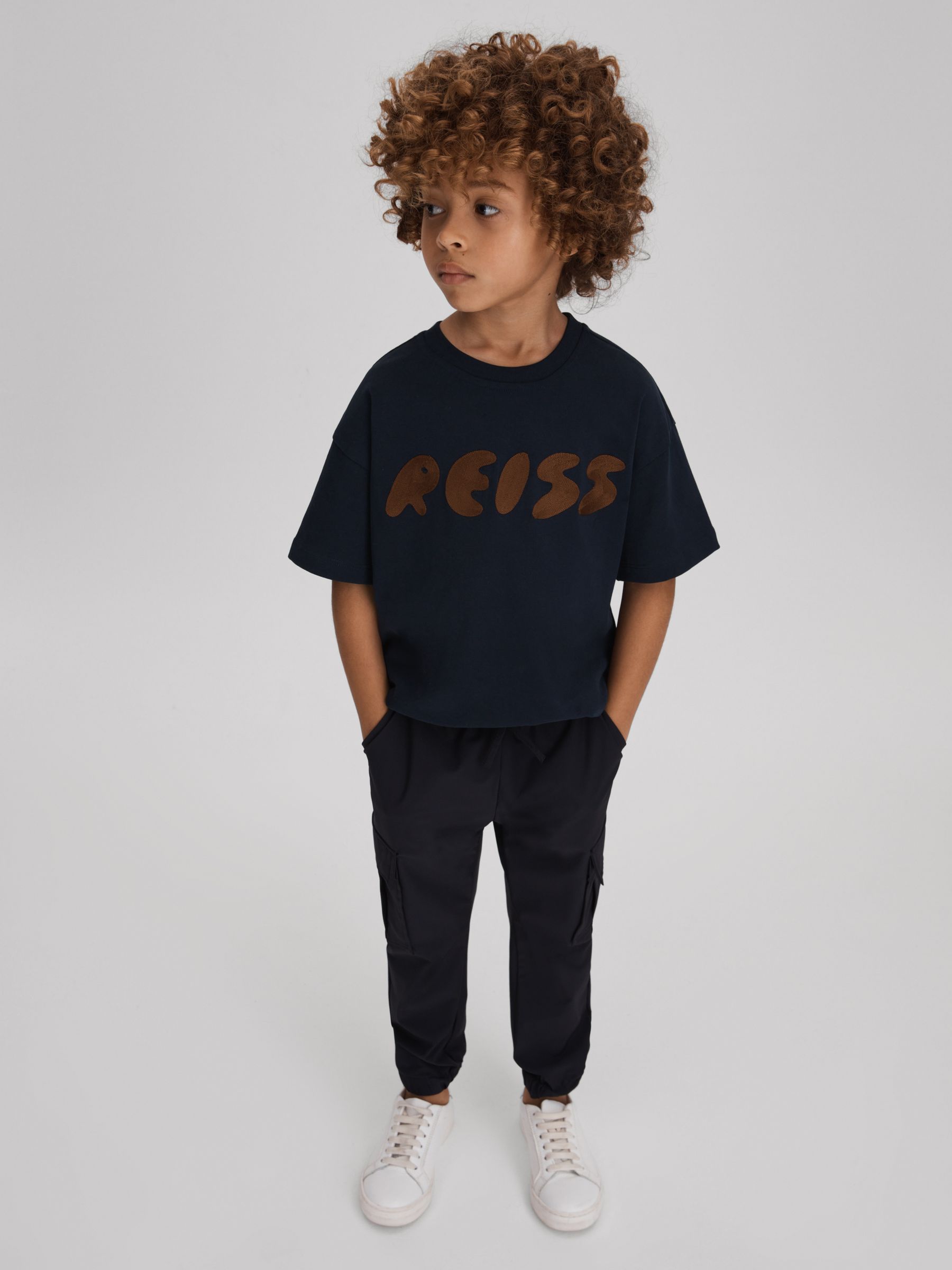 9-13 yrs Cotton Crew Neck Motif T-Shirt in Navy - Image 1 of 4