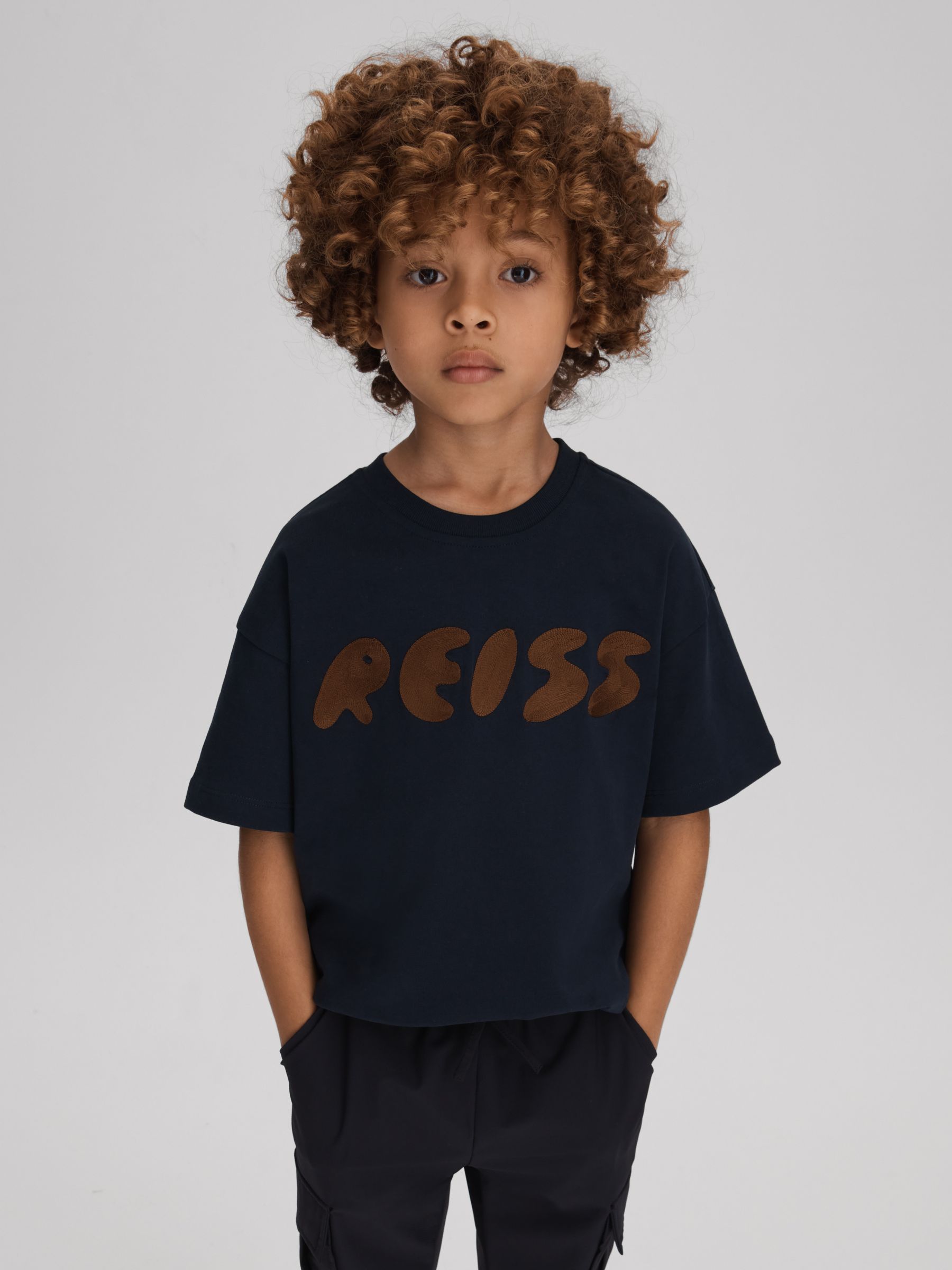 9-13 yrs Cotton Crew Neck Motif T-Shirt in Navy - Image 3 of 4